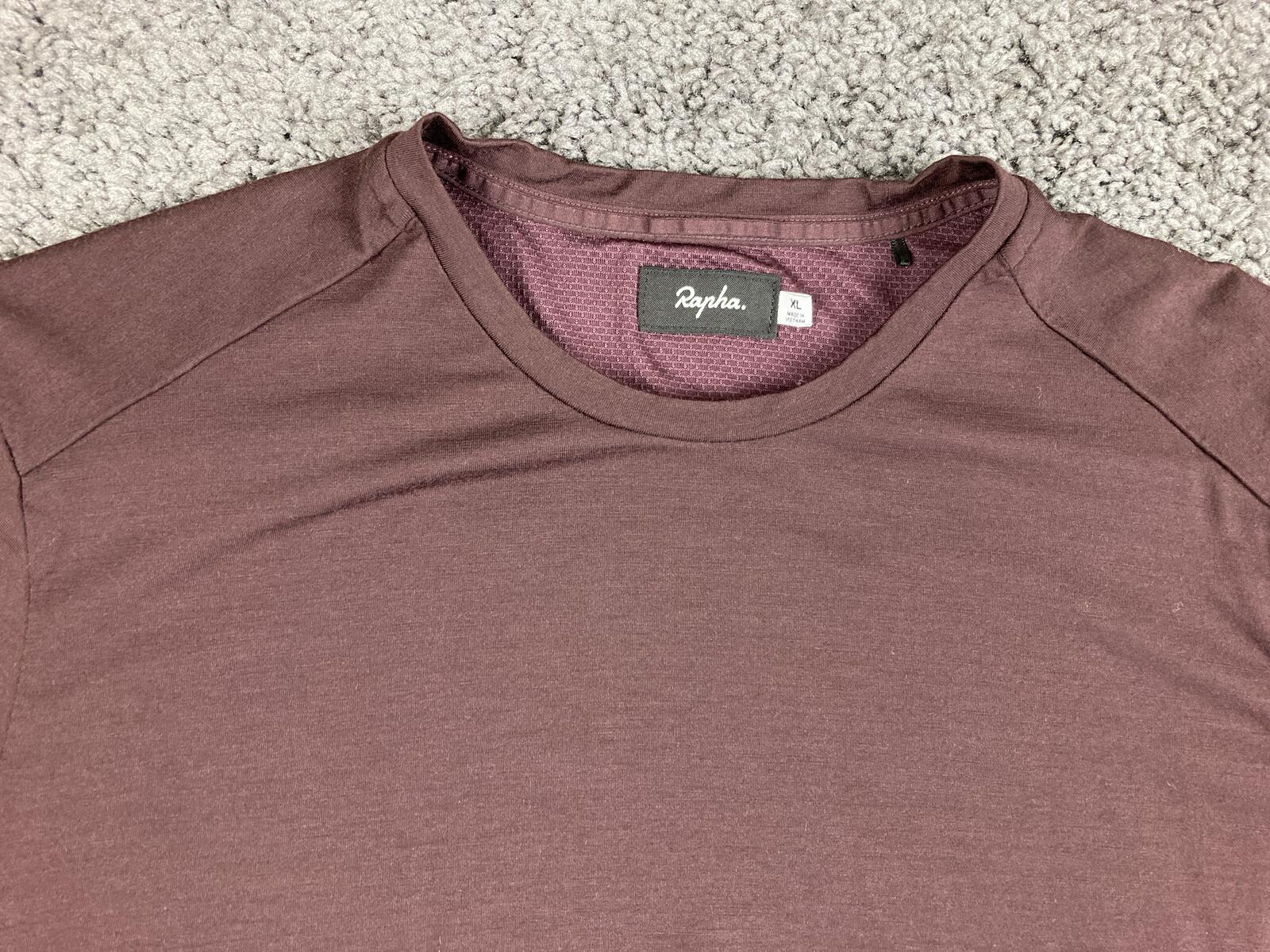 Rapha Merino Wool Cycling T-Shirt Mens XL Maroon Burgundy Short Sleeve Commuter
