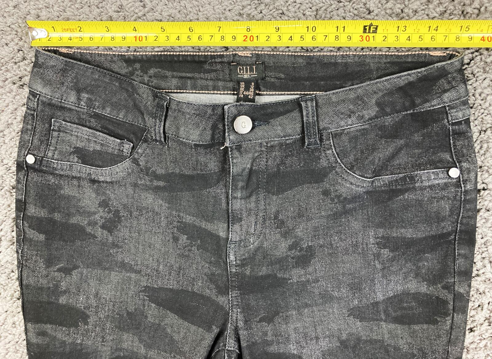 G.I.L.I. Camo Skinny Jeans Womens 8 Black Gray Dual Stretch Denim Pants