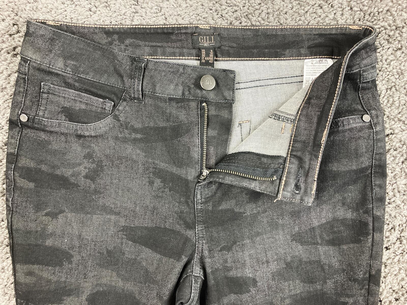 G.I.L.I. Camo Skinny Jeans Womens 8 Black Gray Dual Stretch Denim Pants