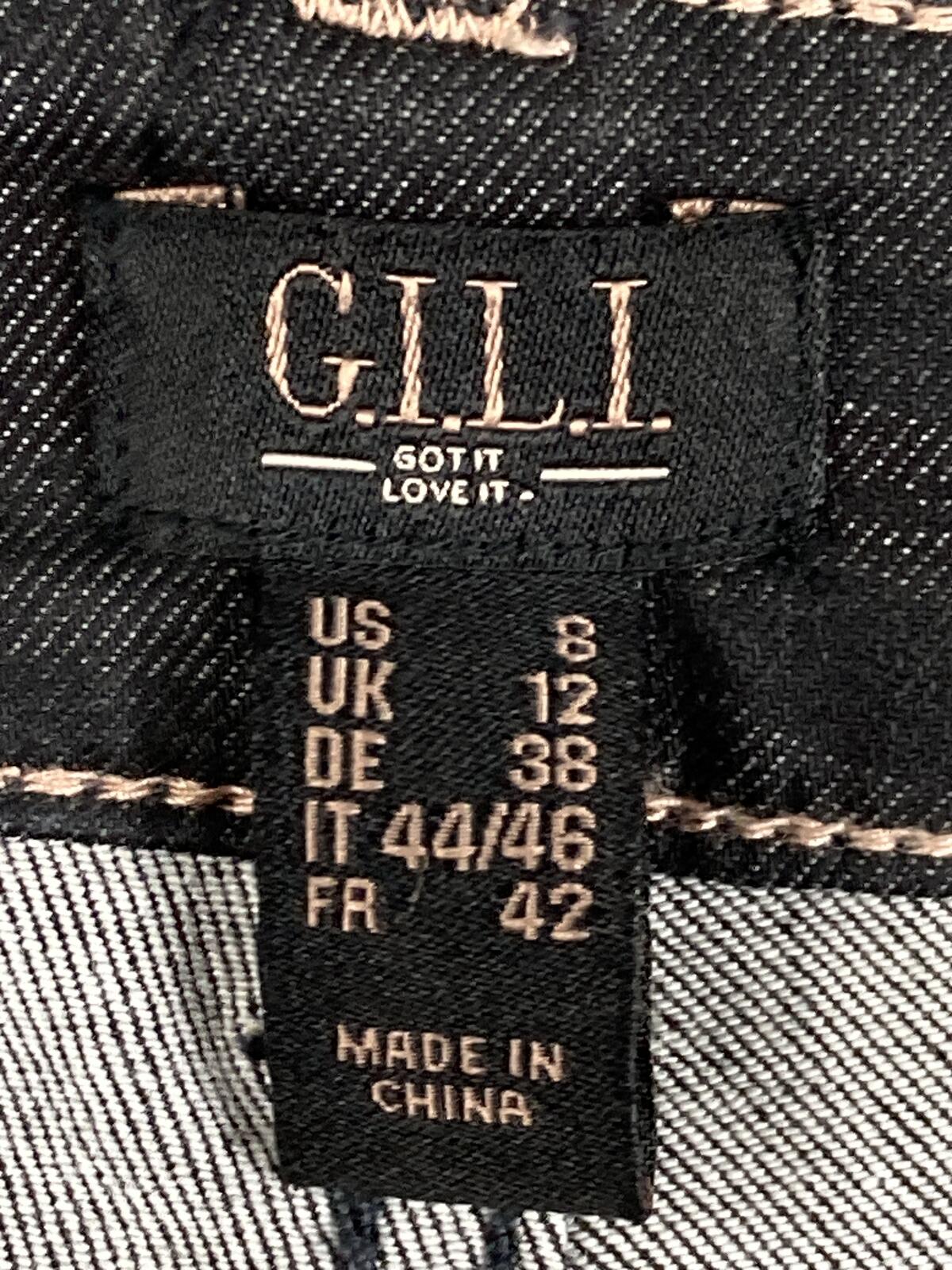 G.I.L.I. Camo Skinny Jeans Womens 8 Black Gray Dual Stretch Denim Pants