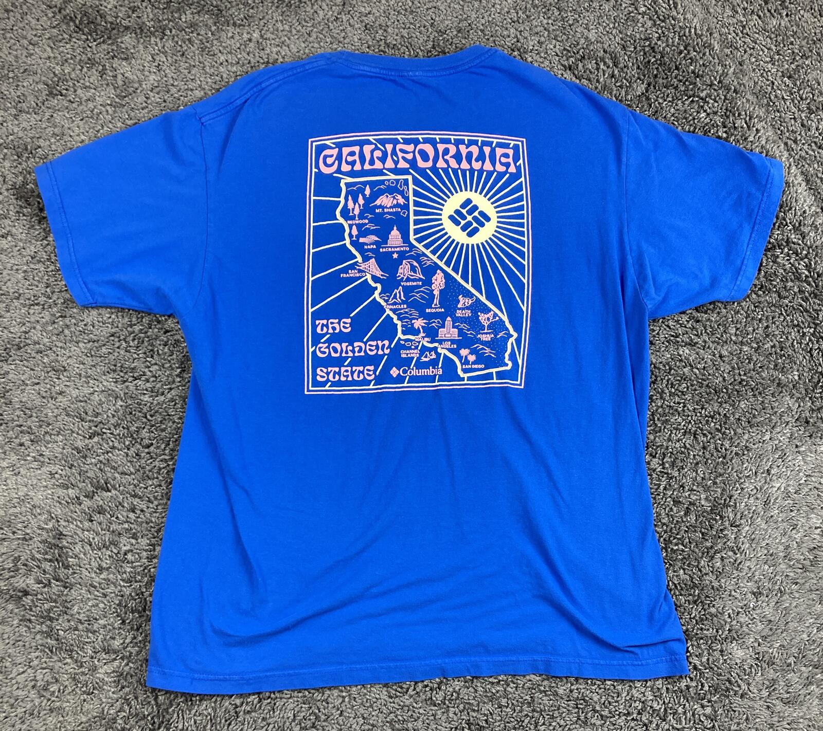 Columbia California Graphic T Shirt Mens Blue The Golden State Cotton Tee Top XL