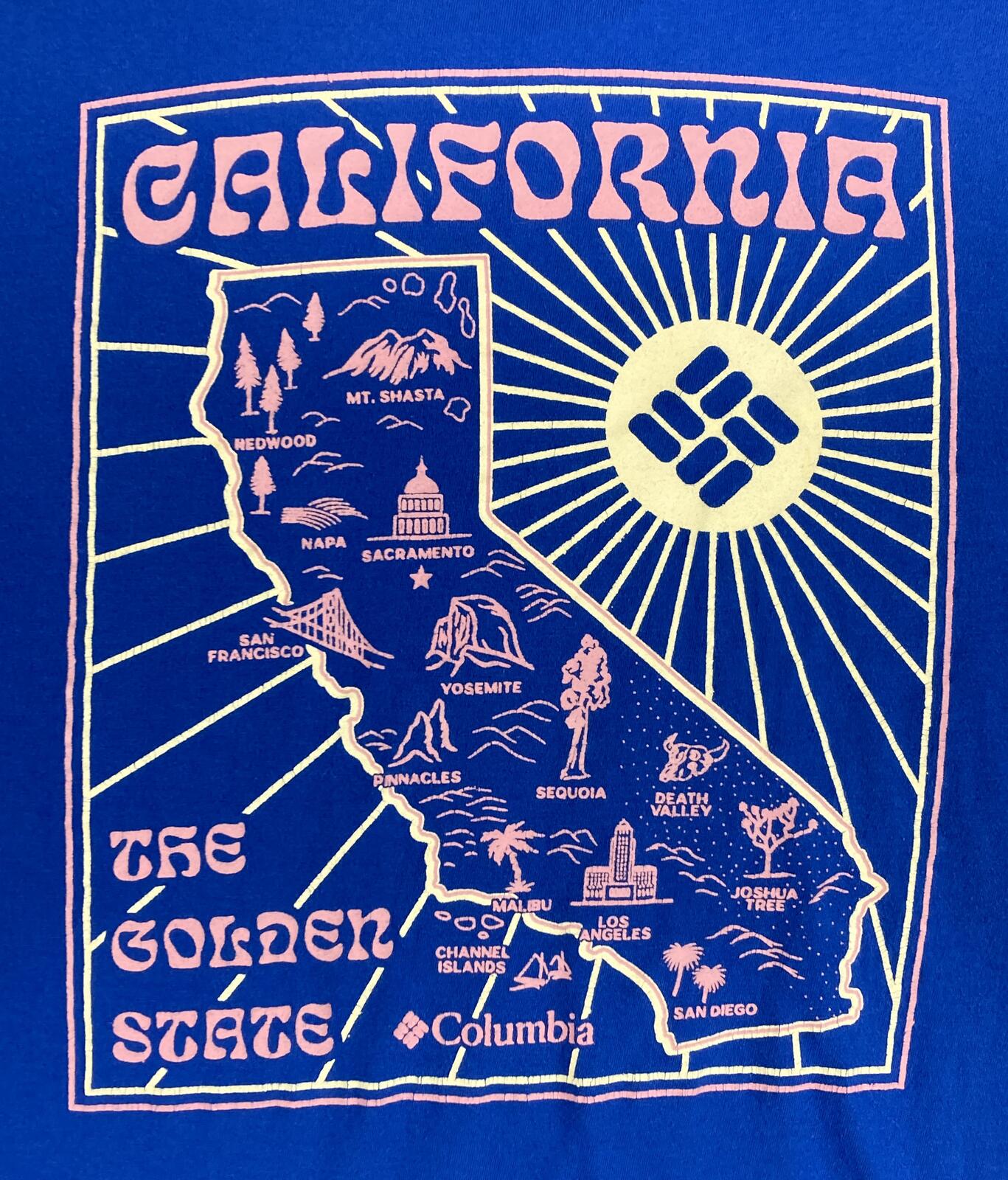 Columbia California Graphic T Shirt Mens Blue The Golden State Cotton Tee Top XL