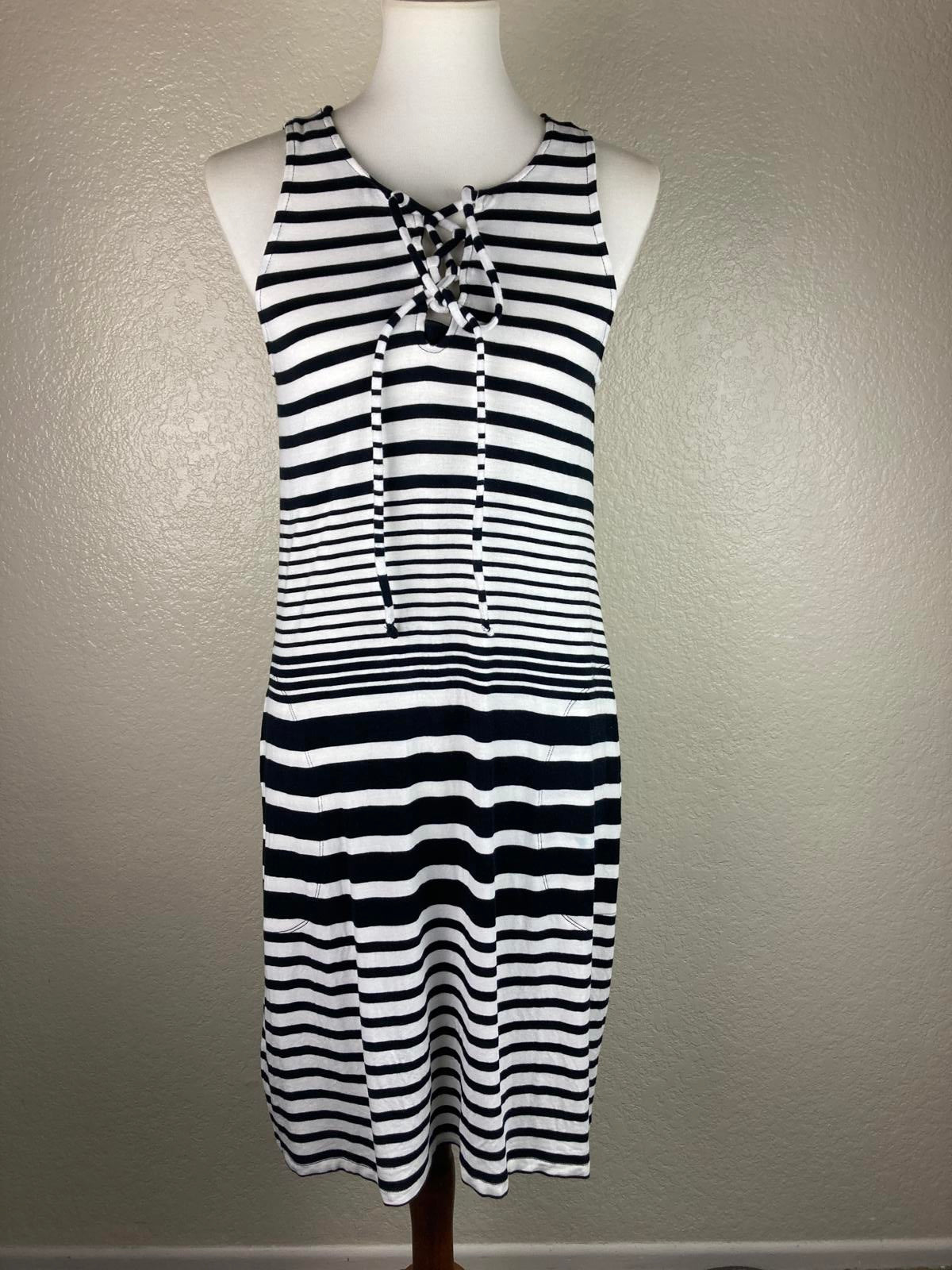 Tommy Bahama Dress Black White Striped Lace-Up Pockets Tank Women’s Small