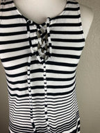 Tommy Bahama Dress Black White Striped Lace-Up Pockets Tank Women’s Small