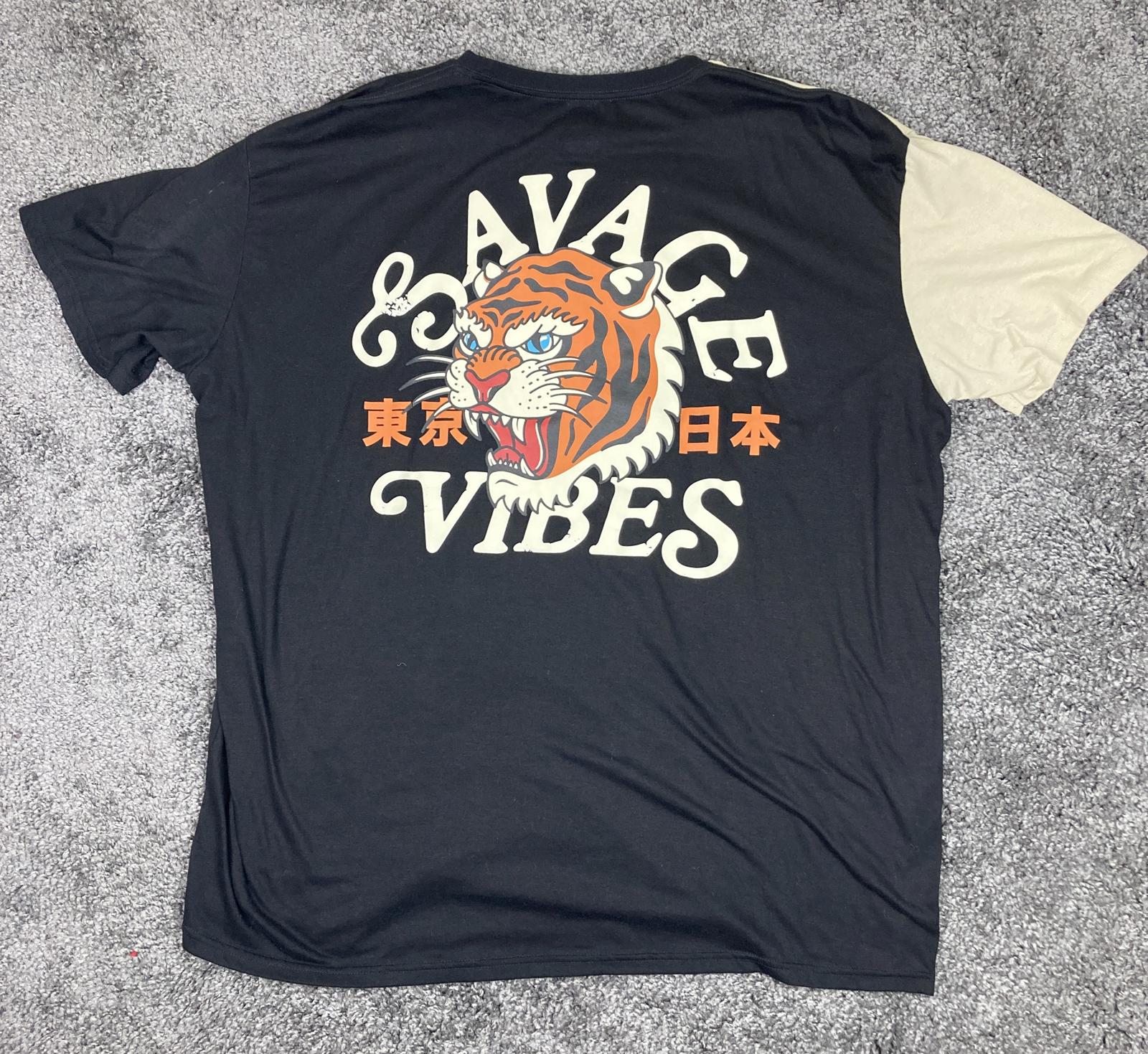 Launder Savage T-Shirt Tiger Vibes Black & Cream Sz 4XL Tokyo Japan Streetwear