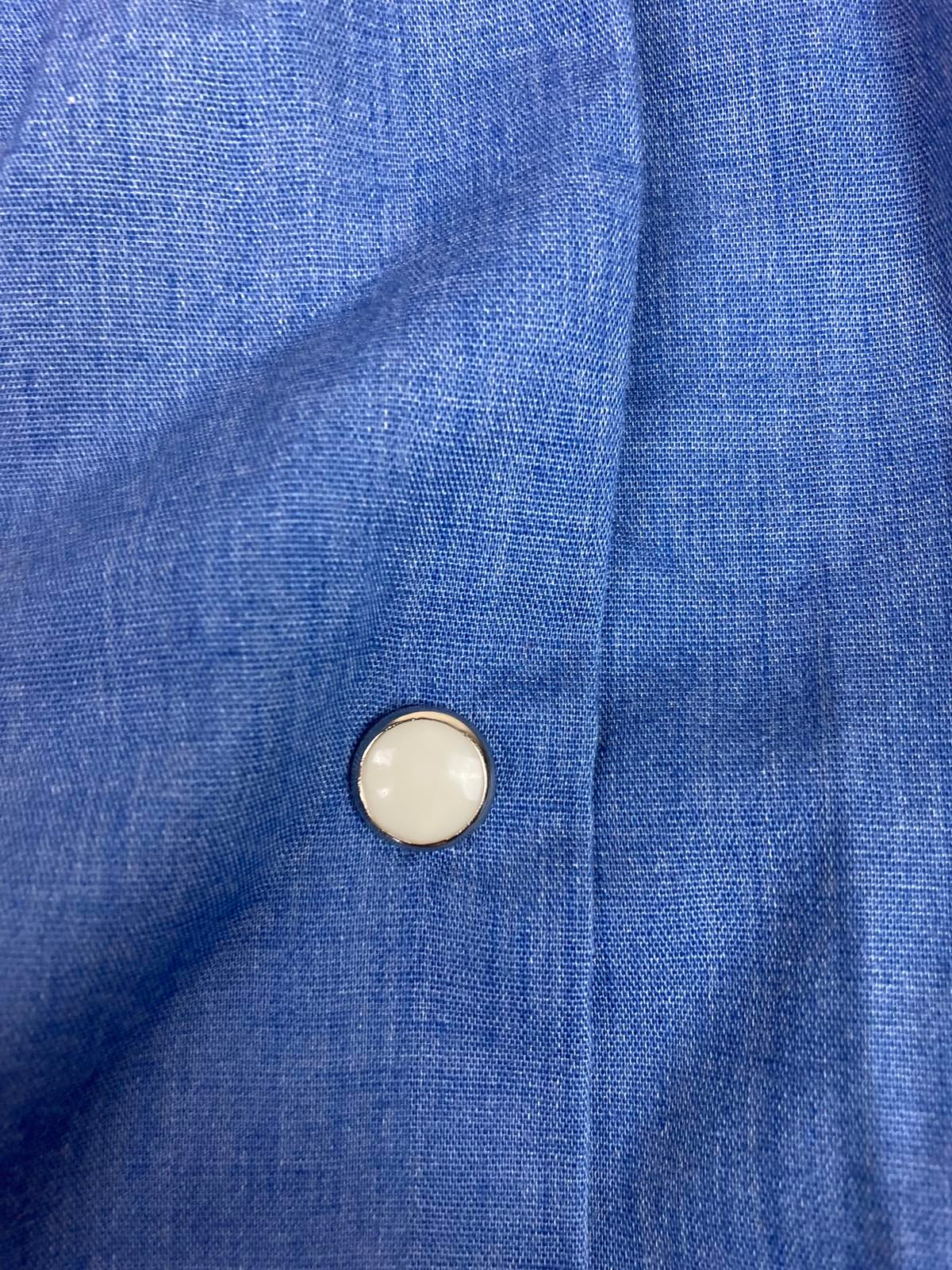 Hedy Lin Casuals Vintage Dress Pearl Snap Button, Blue Chambray Gingham Size L