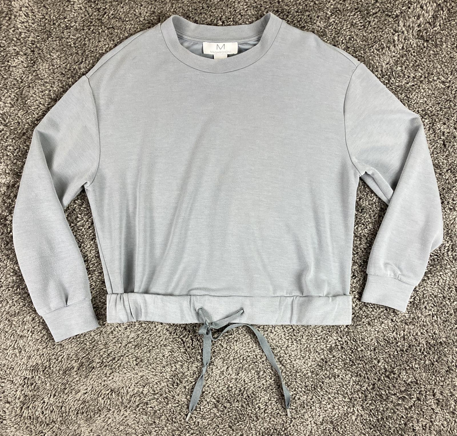 Magaschoni Cropped Sweatshirt Women’s Blue Gray Drawstring Hem Size S