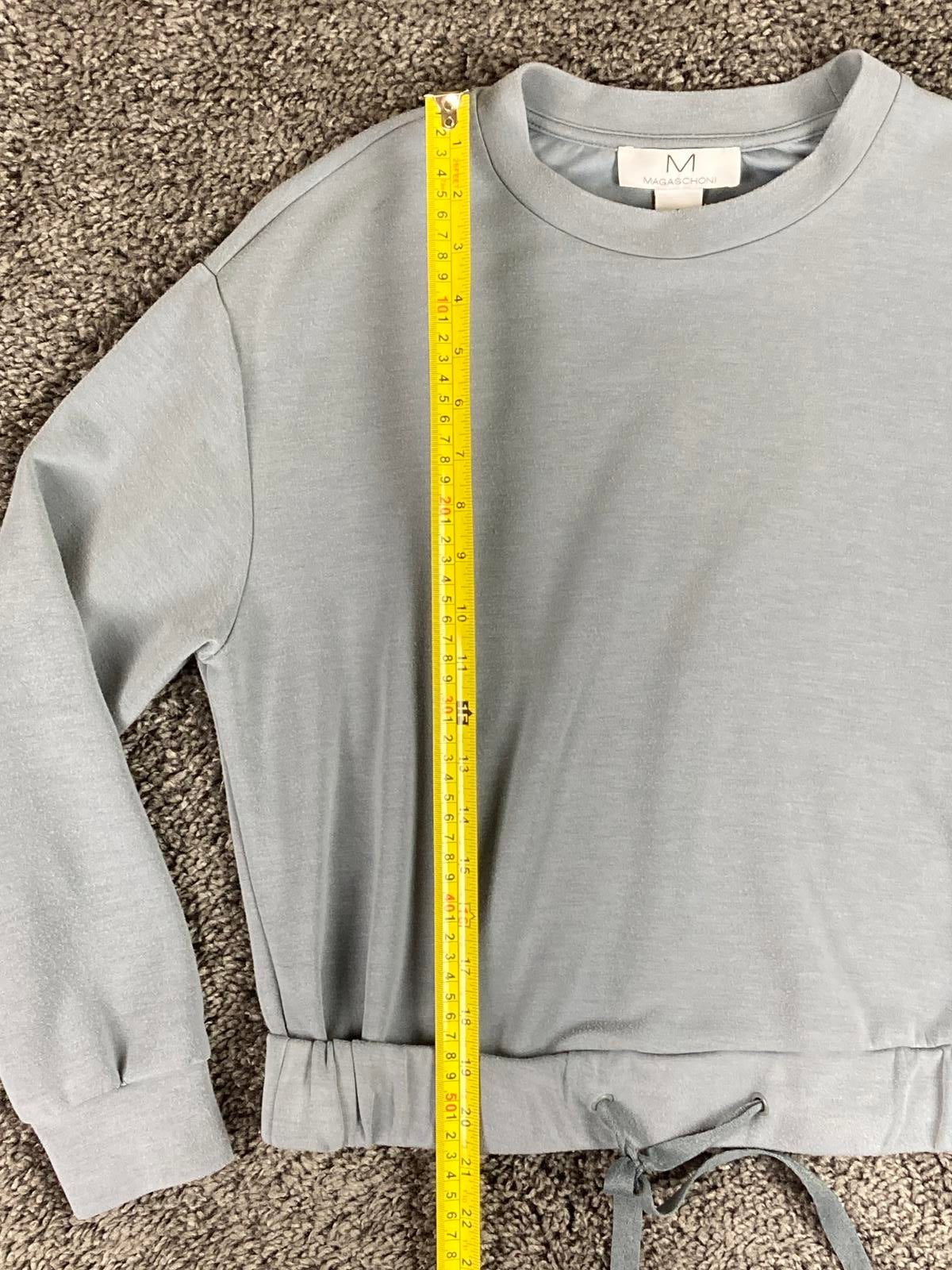 Magaschoni Cropped Sweatshirt Women’s Blue Gray Drawstring Hem Size S