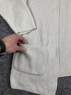 Eileen Fisher Open Front Cardigan Sweater Ivory Organic Cotton Waffle Knit Sz M