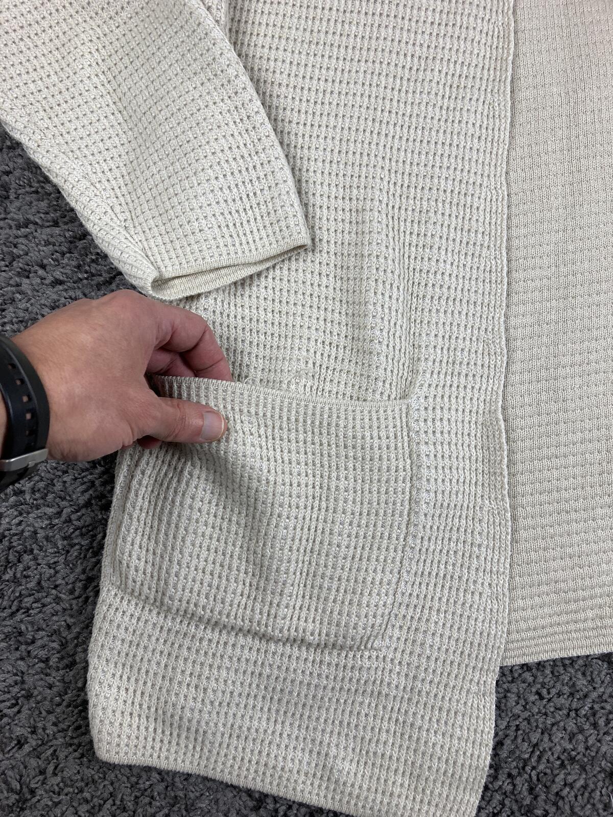 Eileen Fisher Open Front Cardigan Sweater Ivory Organic Cotton Waffle Knit Sz M
