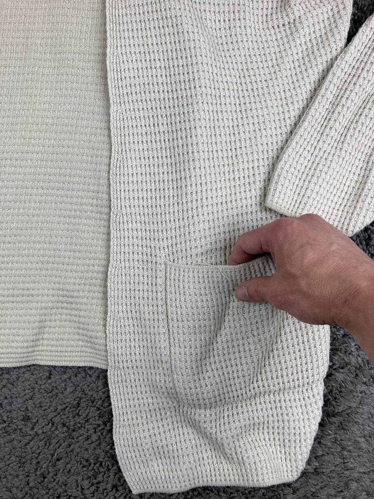 Eileen Fisher Open Front Cardigan Sweater Ivory Organic Cotton Waffle Knit Sz M