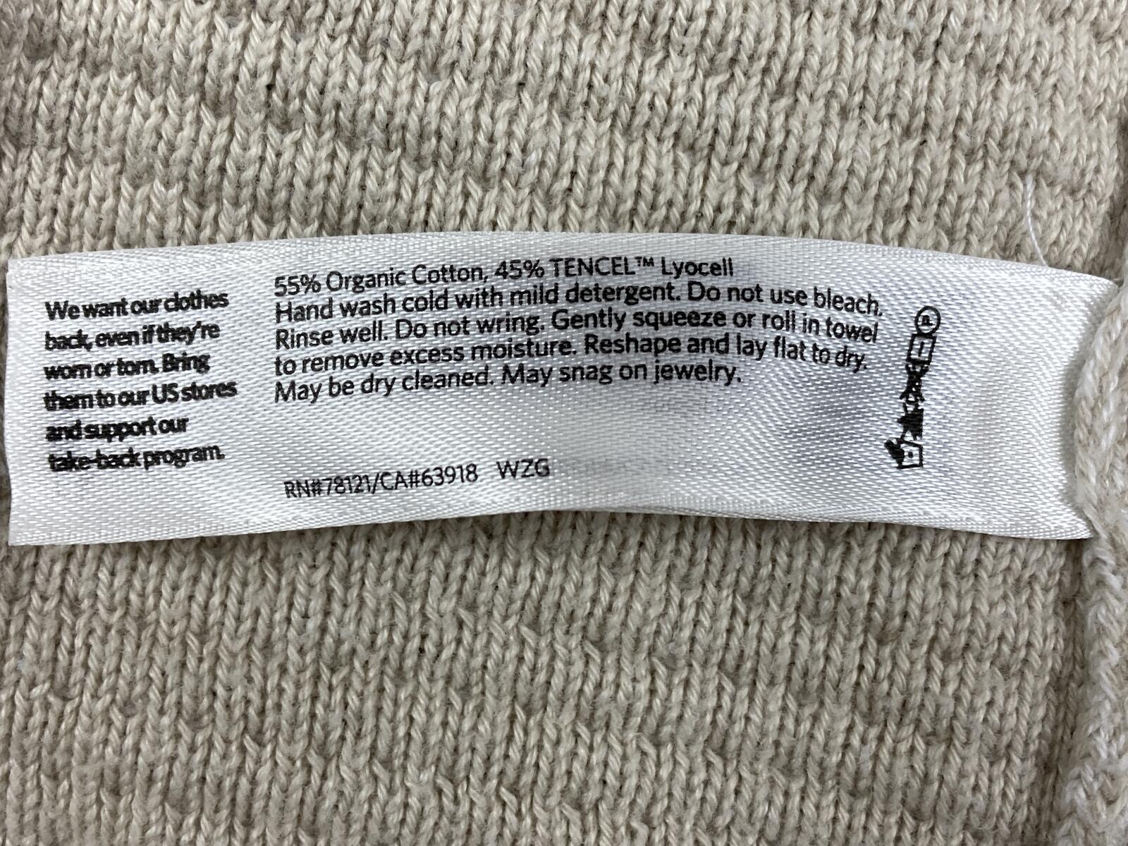 Eileen Fisher Open Front Cardigan Sweater Ivory Organic Cotton Waffle Knit Sz M