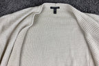 Eileen Fisher Open Front Cardigan Sweater Ivory Organic Cotton Waffle Knit Sz M