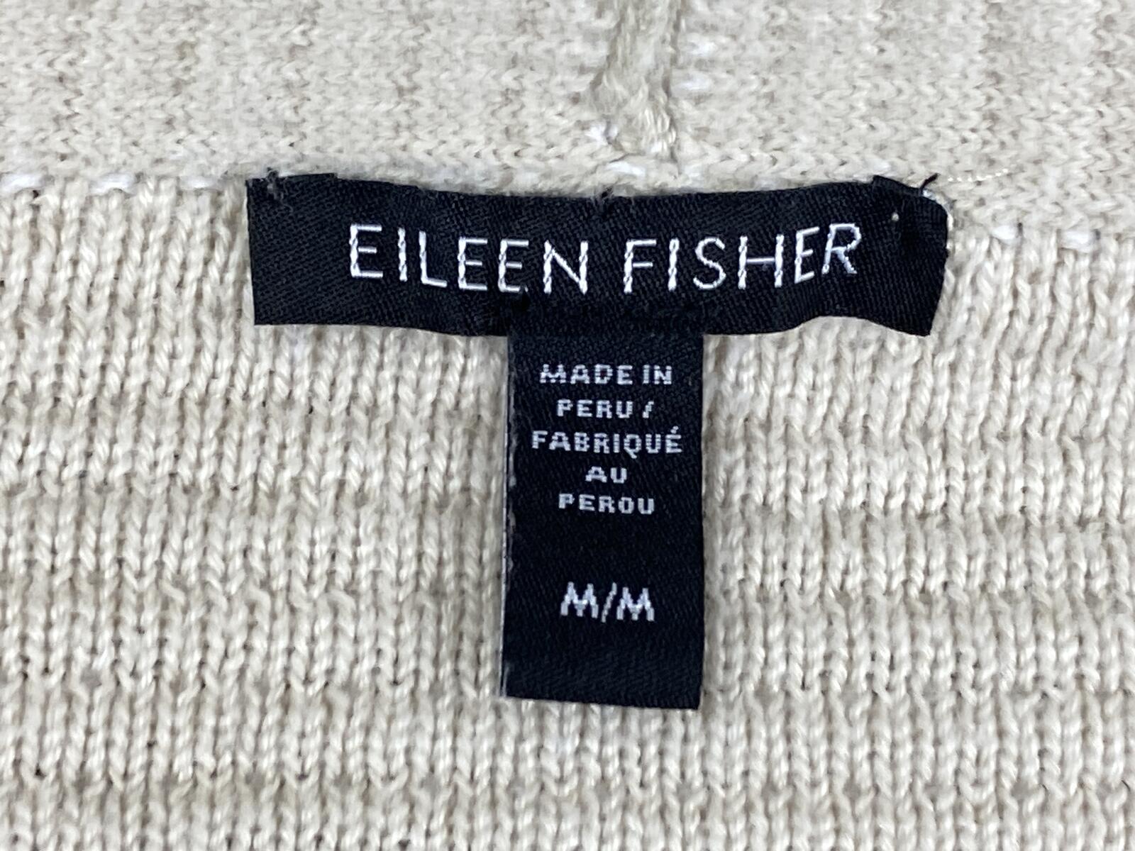 Eileen Fisher Open Front Cardigan Sweater Ivory Organic Cotton Waffle Knit Sz M