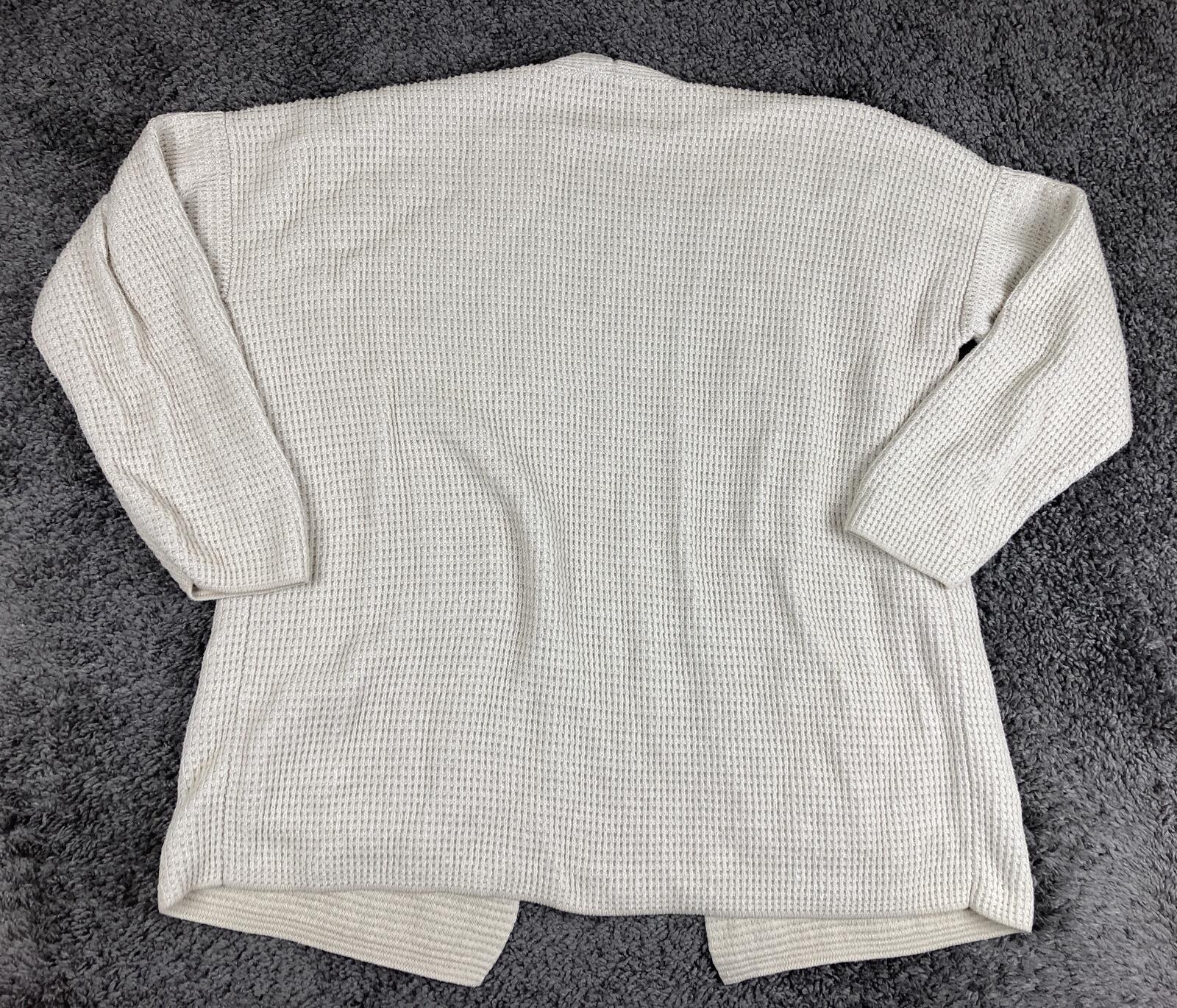 Eileen Fisher Open Front Cardigan Sweater Ivory Organic Cotton Waffle Knit Sz M