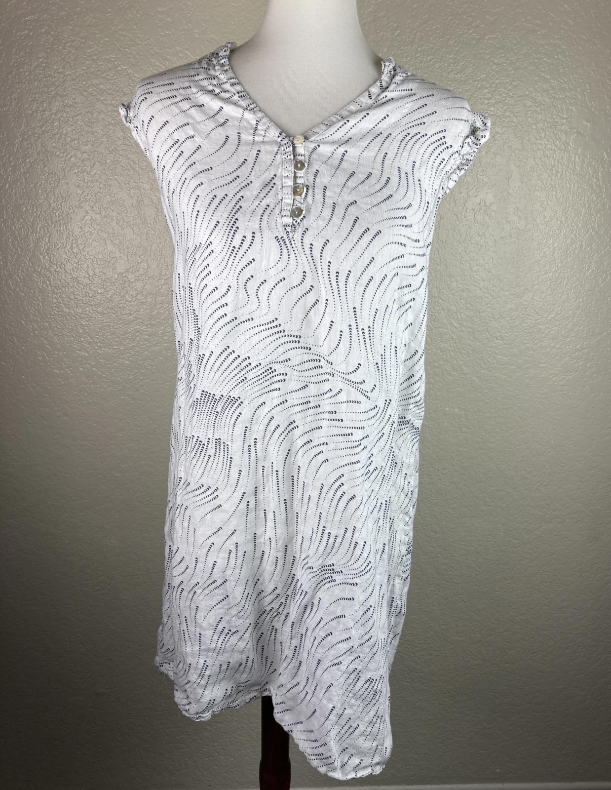 Rosemarine White Blue Print Dress Made in Italy 100% Linen Women’s Sz Small