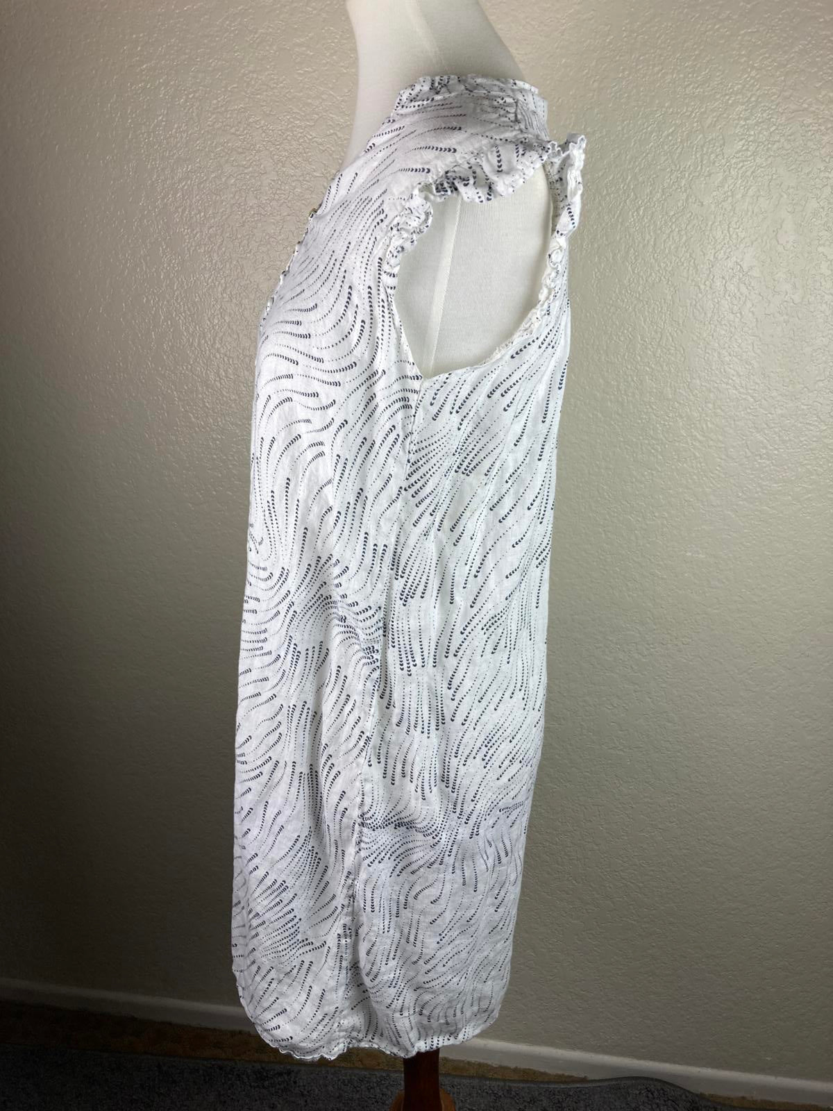 Rosemarine White Blue Print Dress Made in Italy 100% Linen Women’s Sz Small