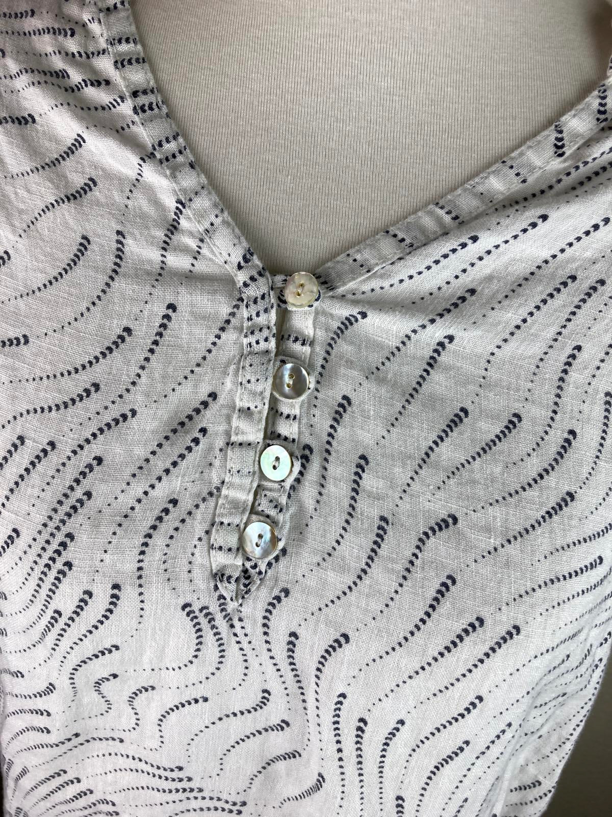 Rosemarine White Blue Print Dress Made in Italy 100% Linen Women’s Sz Small