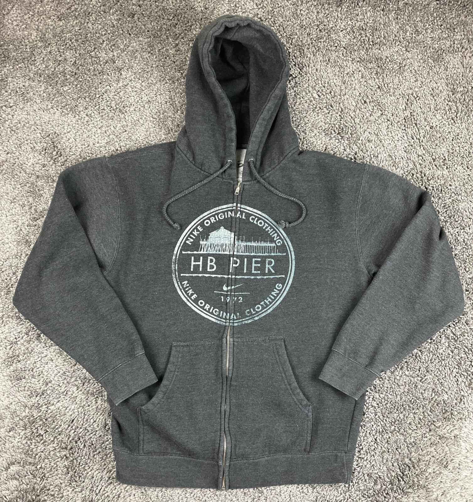 Nike 6.0 HB Pier Hoodie Mens Gray Full Zip Huntington Beach Surf Graphic Sz M