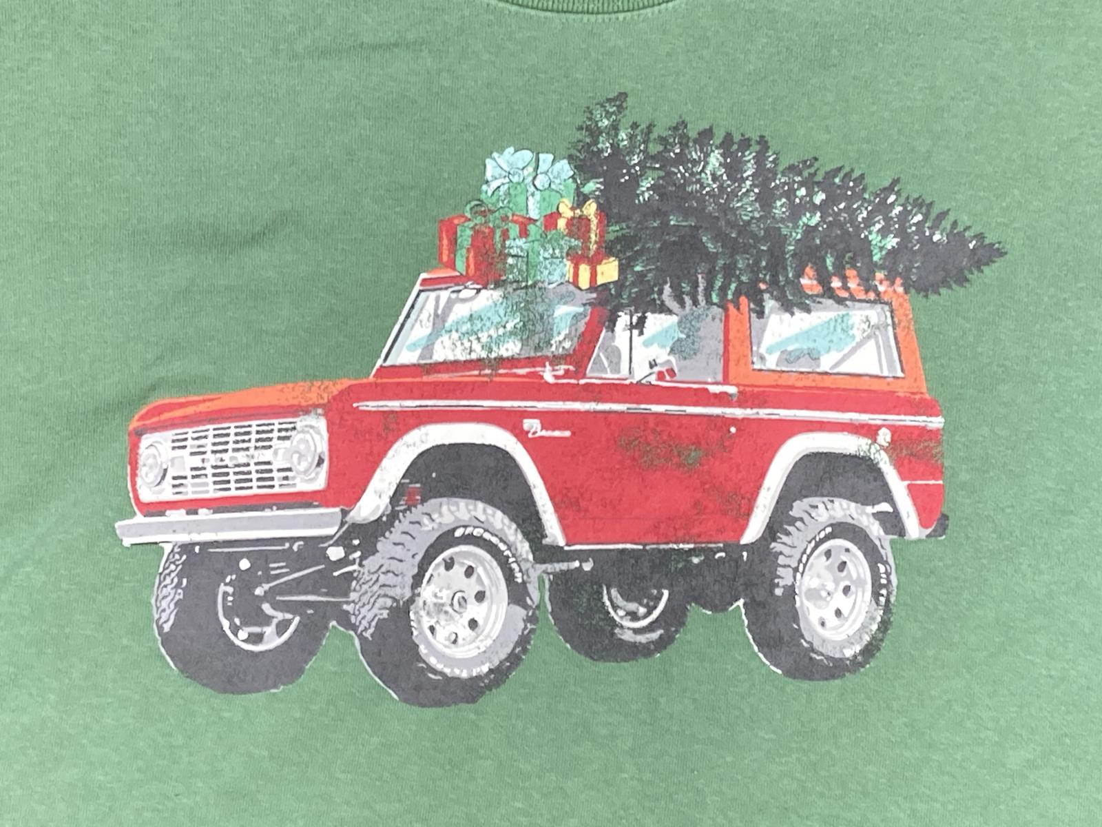 Ford Bronco Christmas Tree Cropped Sweatshirt Women's  Green Graphic Crew Sz L