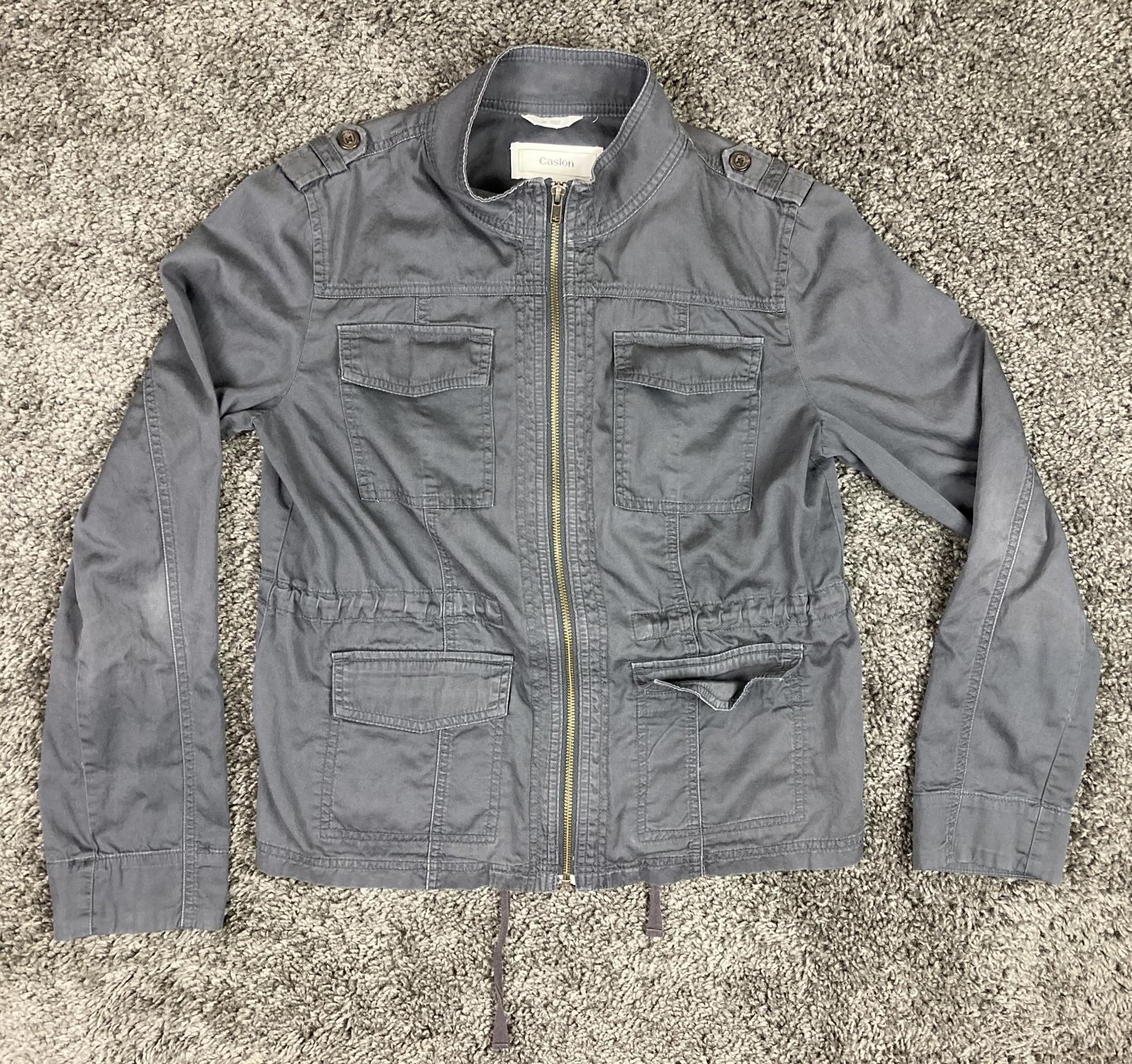 Caslon Utility Jacket Gray Full Zip Drawstring Waist Women’s Size M