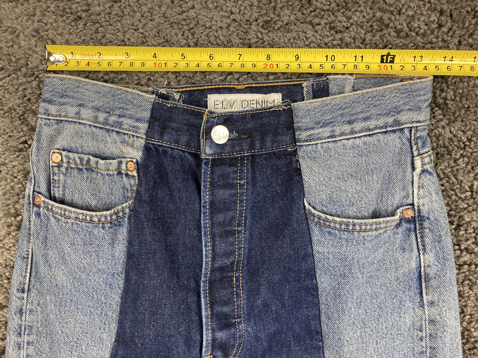 E.L.V. Denim The Twin Straight Jeans Women's Two-Tone Blue Raw Hem Sz 27