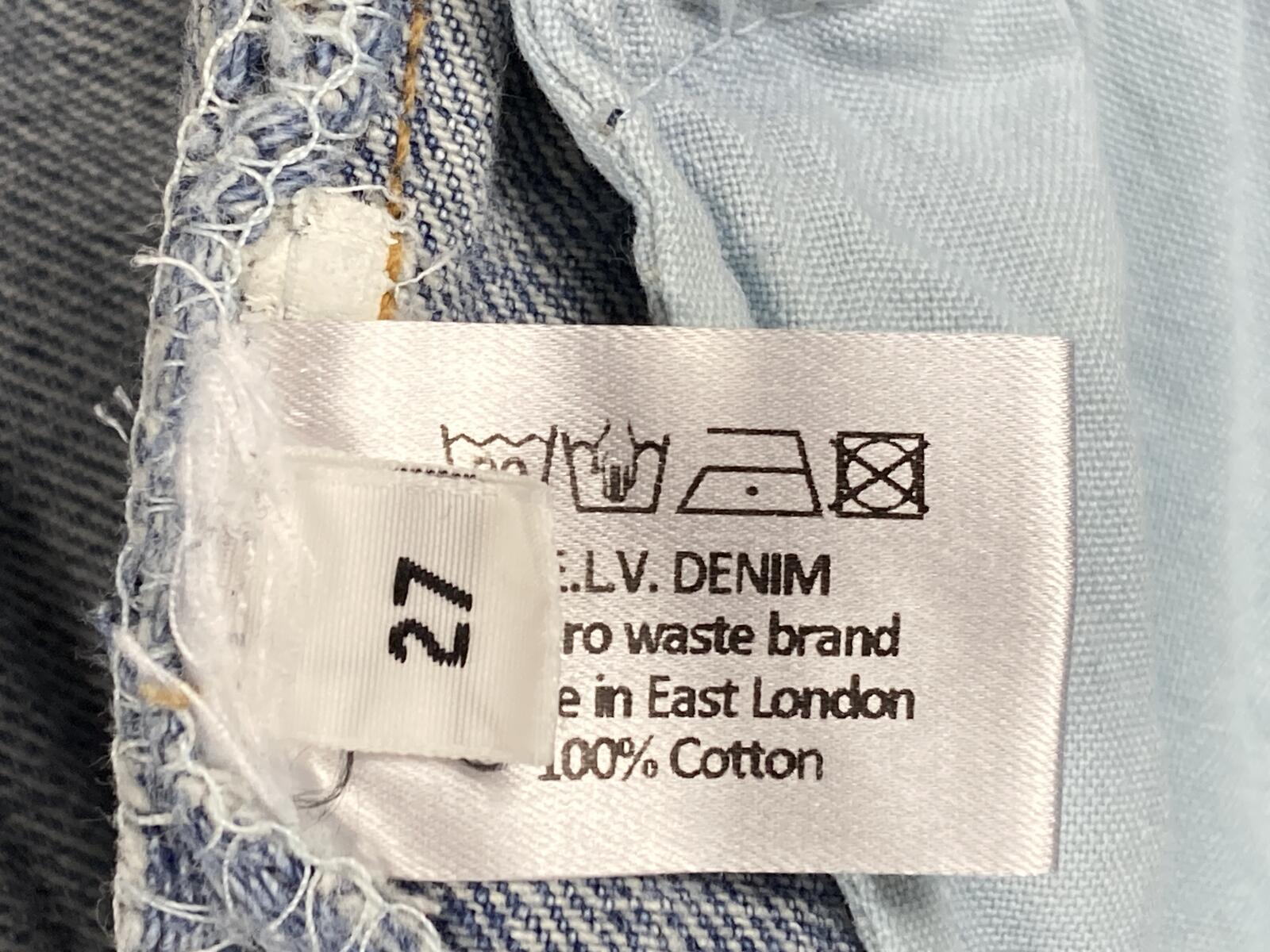 E.L.V. Denim The Twin Straight Jeans Women's Two-Tone Blue Raw Hem Sz 27