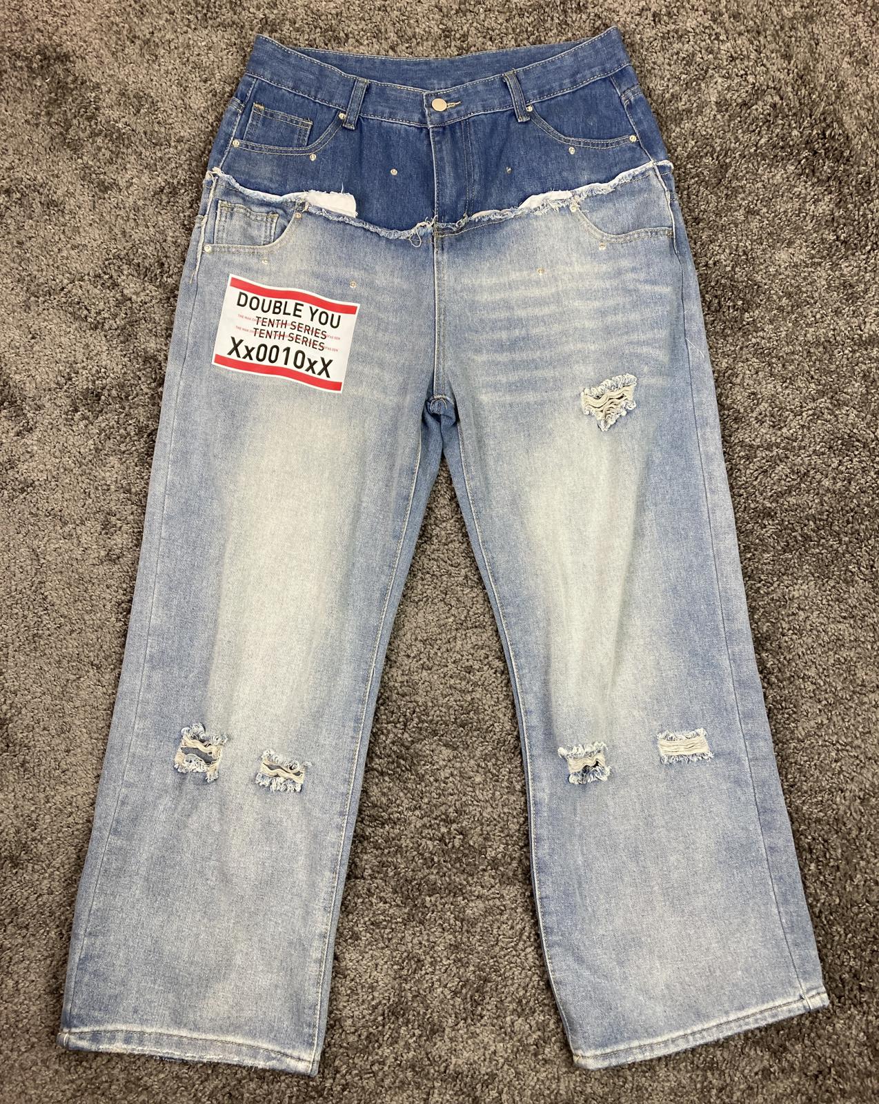 Tenth Series Double You Jeans Two-Tone Double-Waist Sz 2XL Y2K Inspired