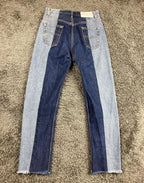E.L.V. Denim The Twin Straight Jeans Women's Two-Tone Blue Raw Hem Sz 27