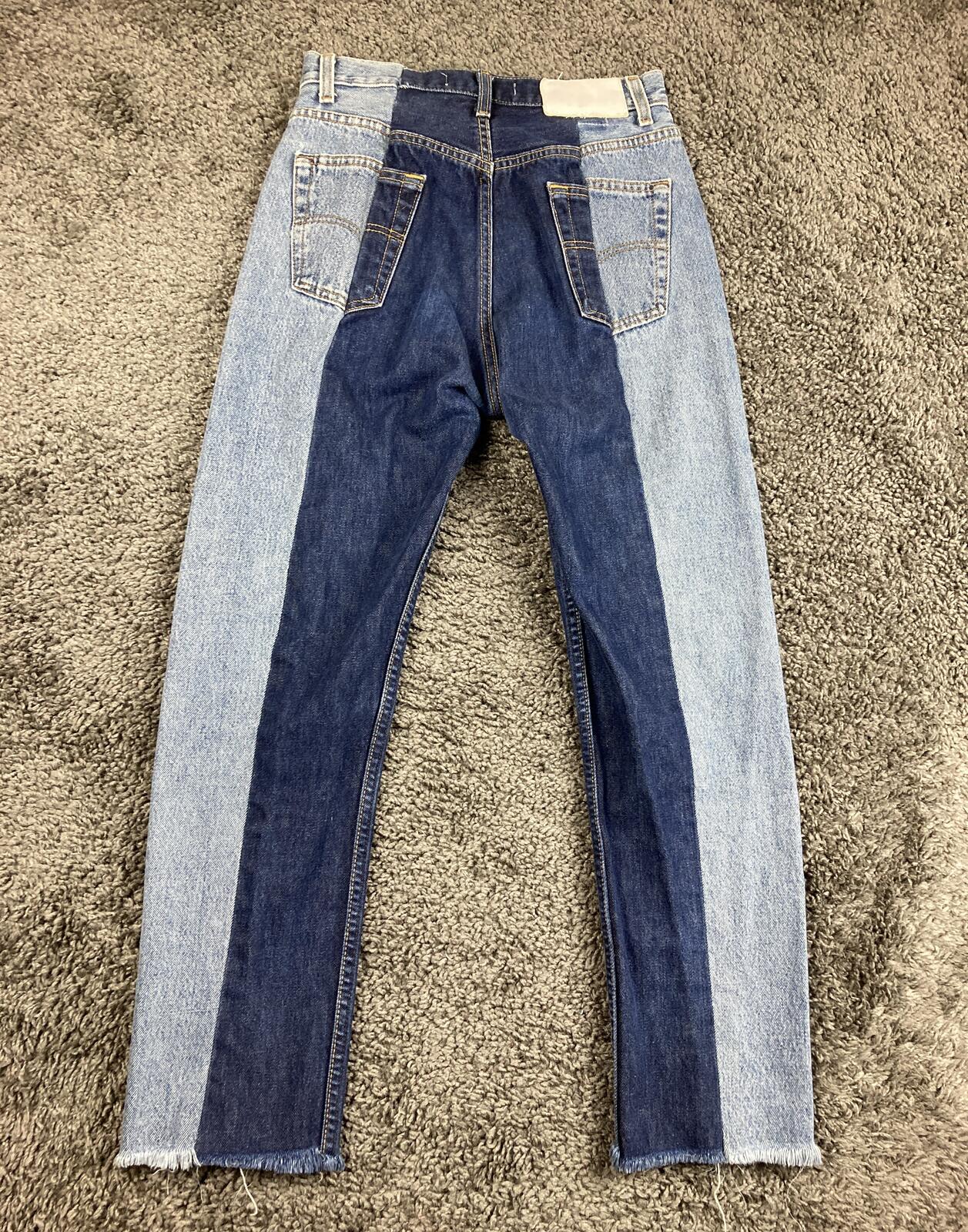 E.L.V. Denim The Twin Straight Jeans Women's Two-Tone Blue Raw Hem Sz 27