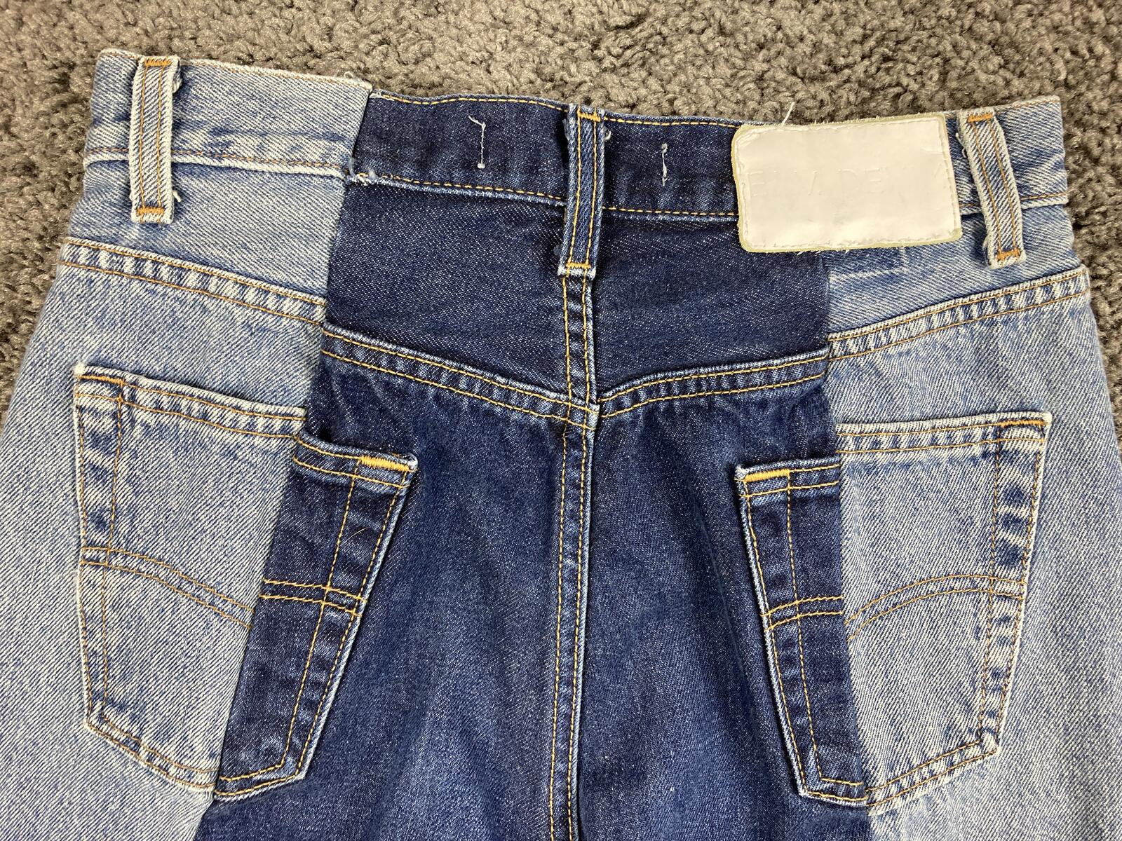 E.L.V. Denim The Twin Straight Jeans Women's Two-Tone Blue Raw Hem Sz 27