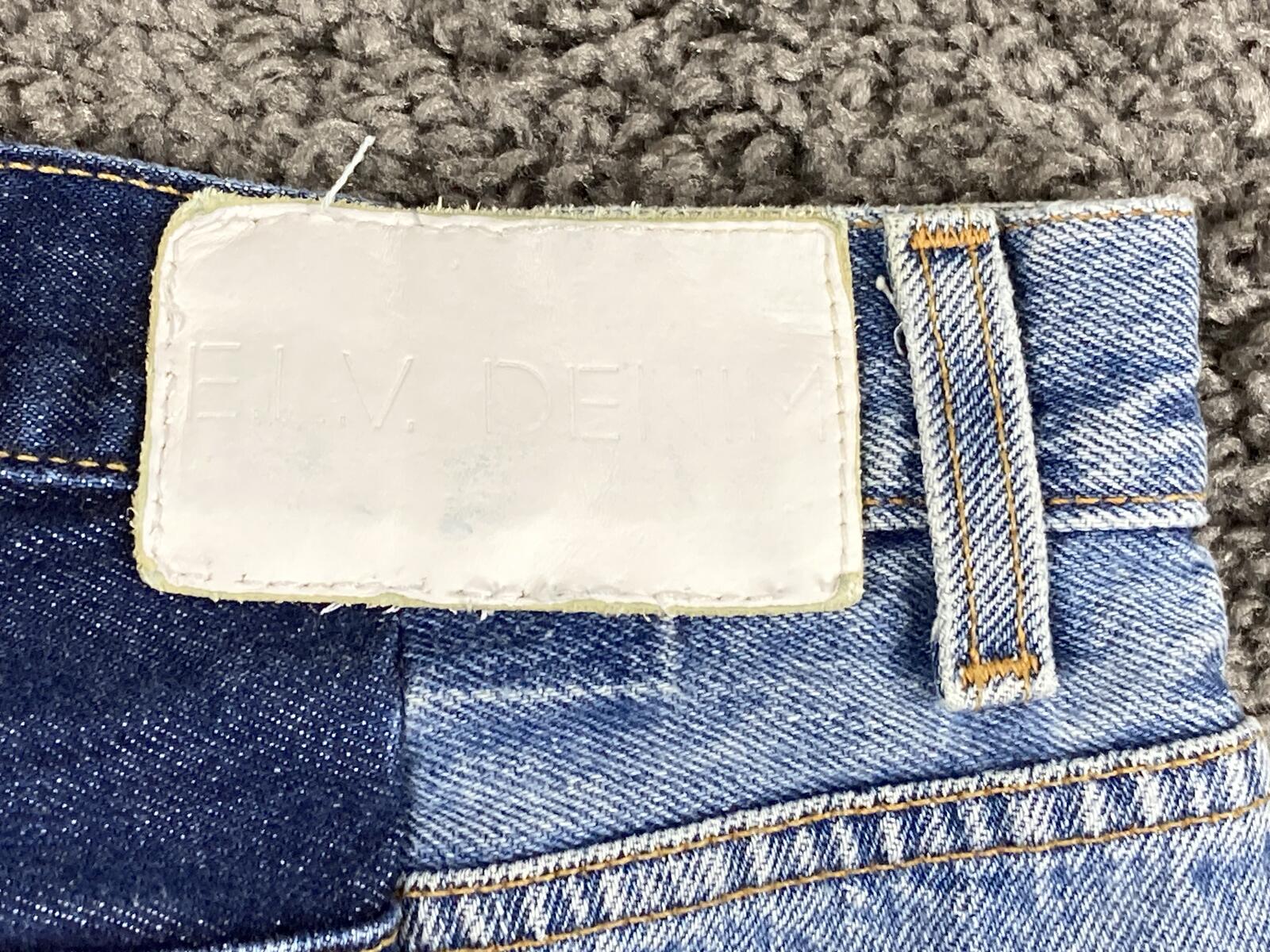 E.L.V. Denim The Twin Straight Jeans Women's Two-Tone Blue Raw Hem Sz 27