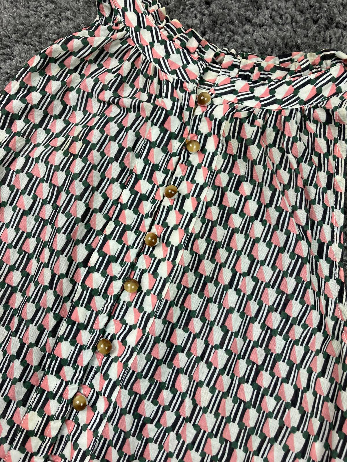 Maeve Anthropologie Sleeveless Ruffle Neck Blouse Women’s Sz S Geometric Cotton