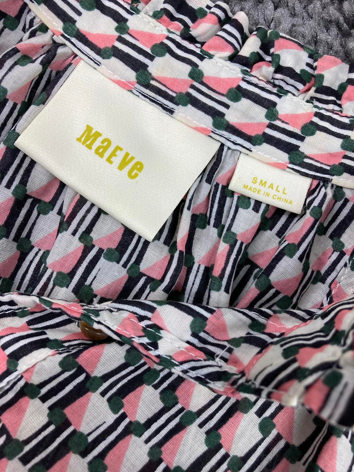 Maeve Anthropologie Sleeveless Ruffle Neck Blouse Women’s Sz S Geometric Cotton