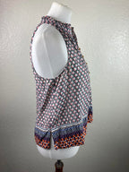 Maeve Anthropologie Sleeveless Ruffle Neck Blouse Women’s Sz S Geometric Cotton