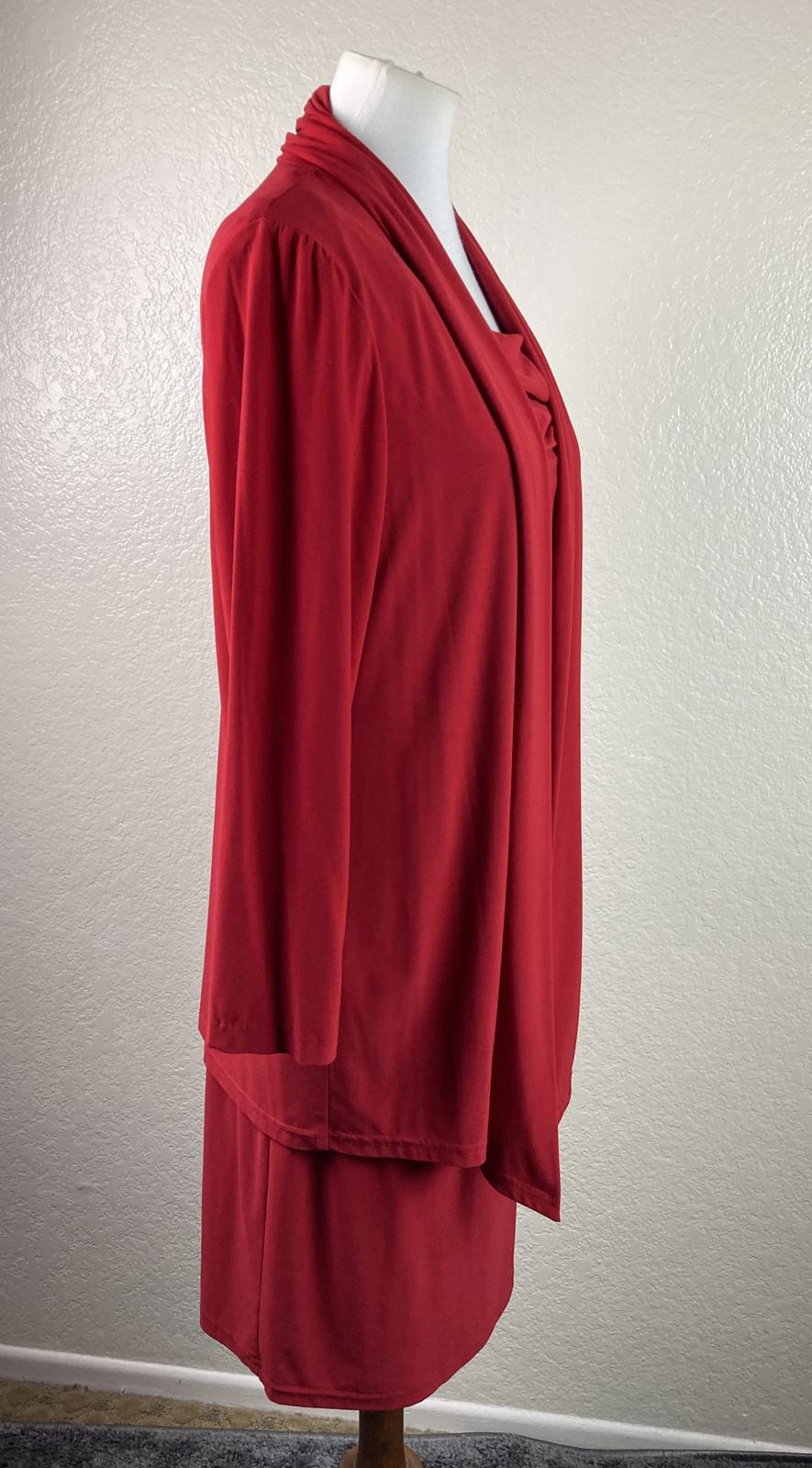 R&M Richards Sleeveless Red Shift Midi Dress with Attahed Lg Sleeve Jacket Sz 14