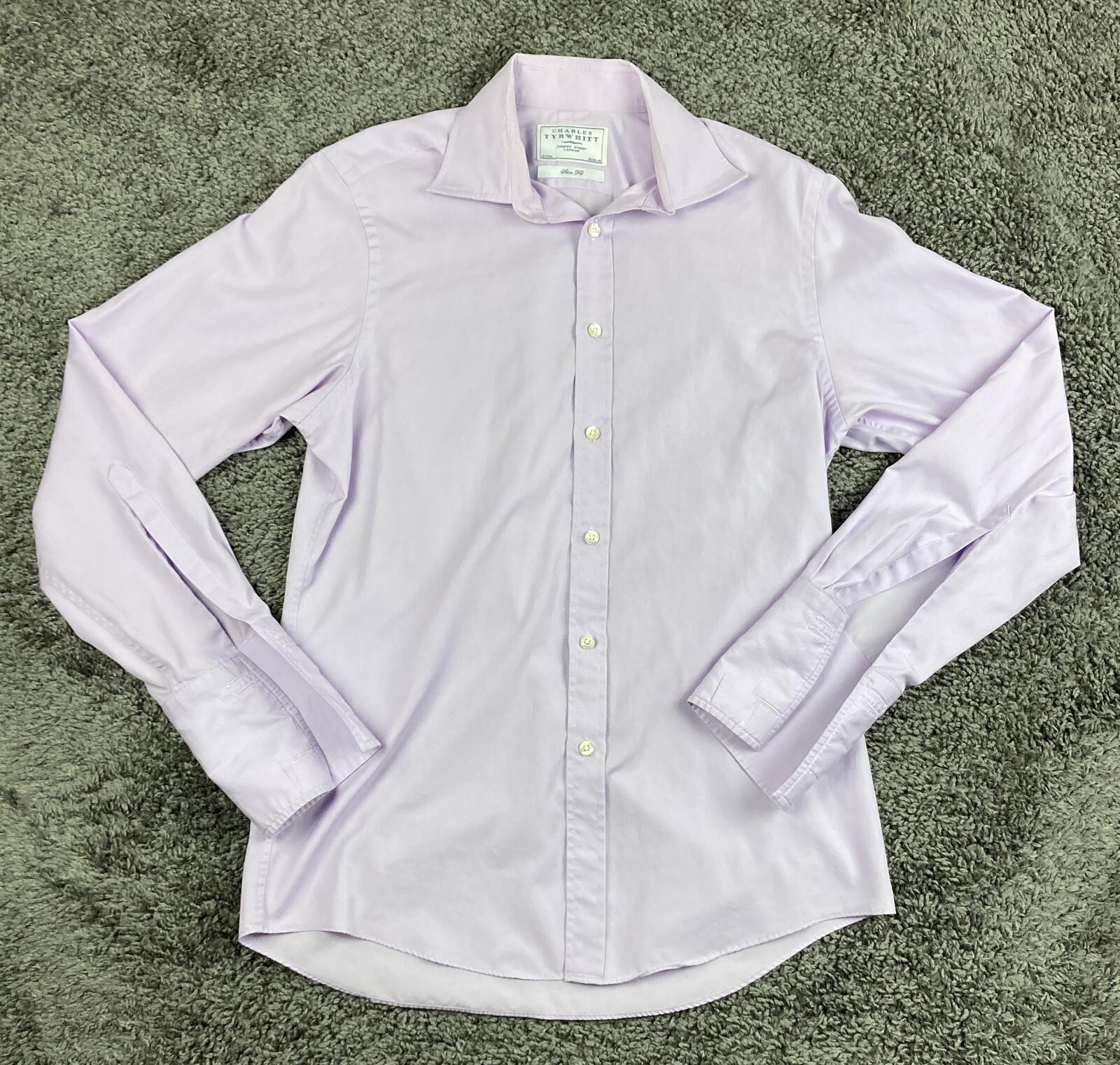 Charles Tyrwhitt Mens Dress Shirt Slim Fit Lavender Cotton French Cuff  15/33