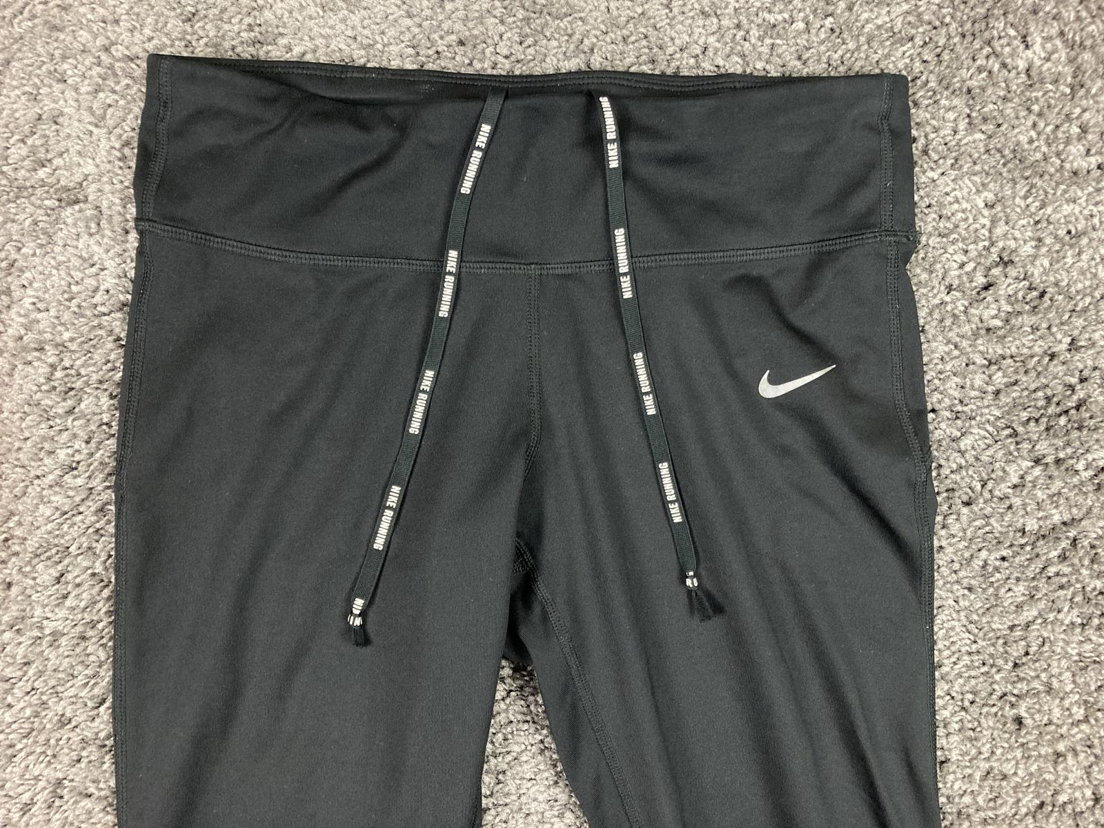 Nike Leggings Dri-FIT Women's Black Running Drawstring Pockets Size M
