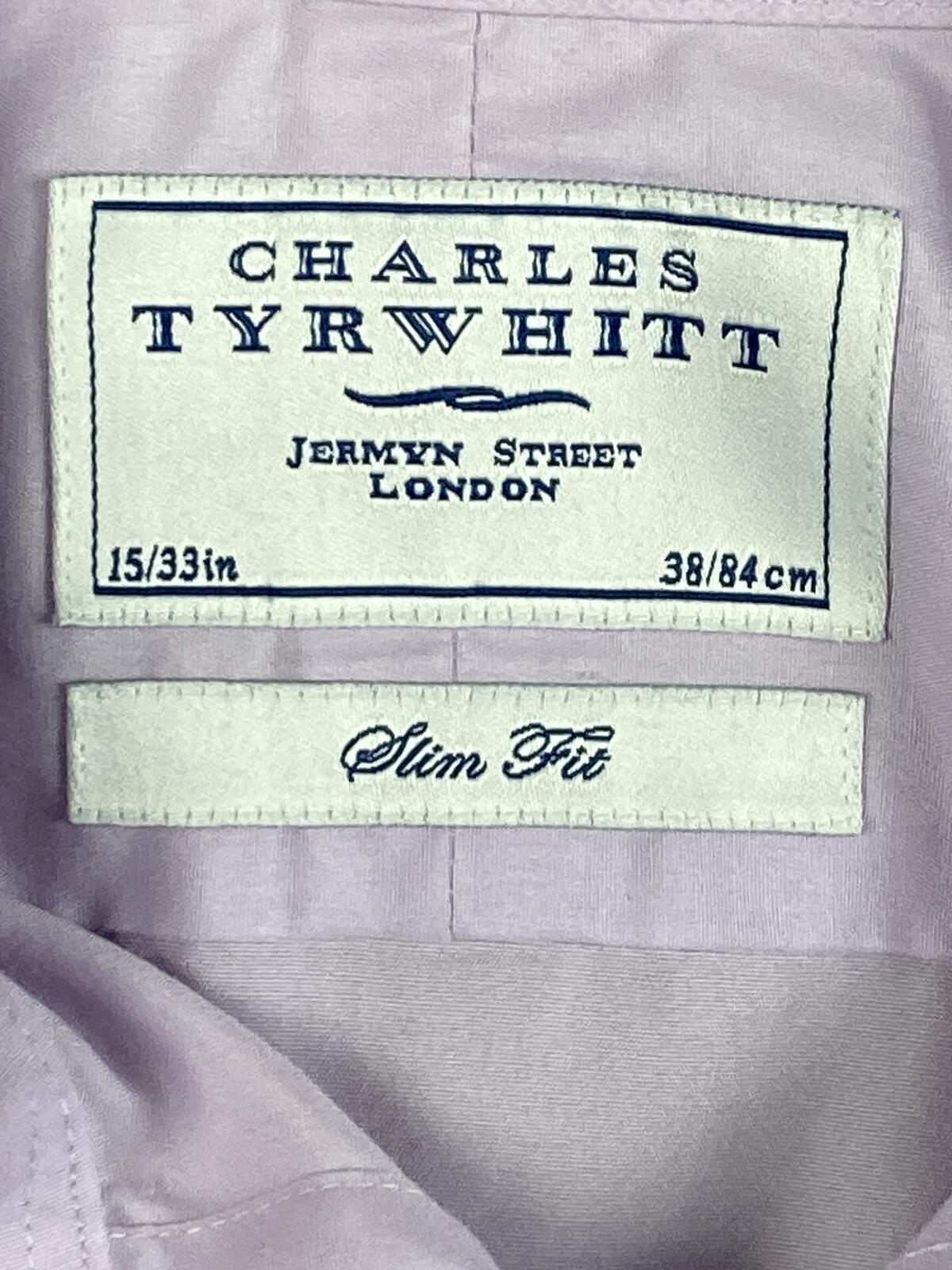 Charles Tyrwhitt Mens Dress Shirt Slim Fit Lavender Cotton French Cuff  15/33