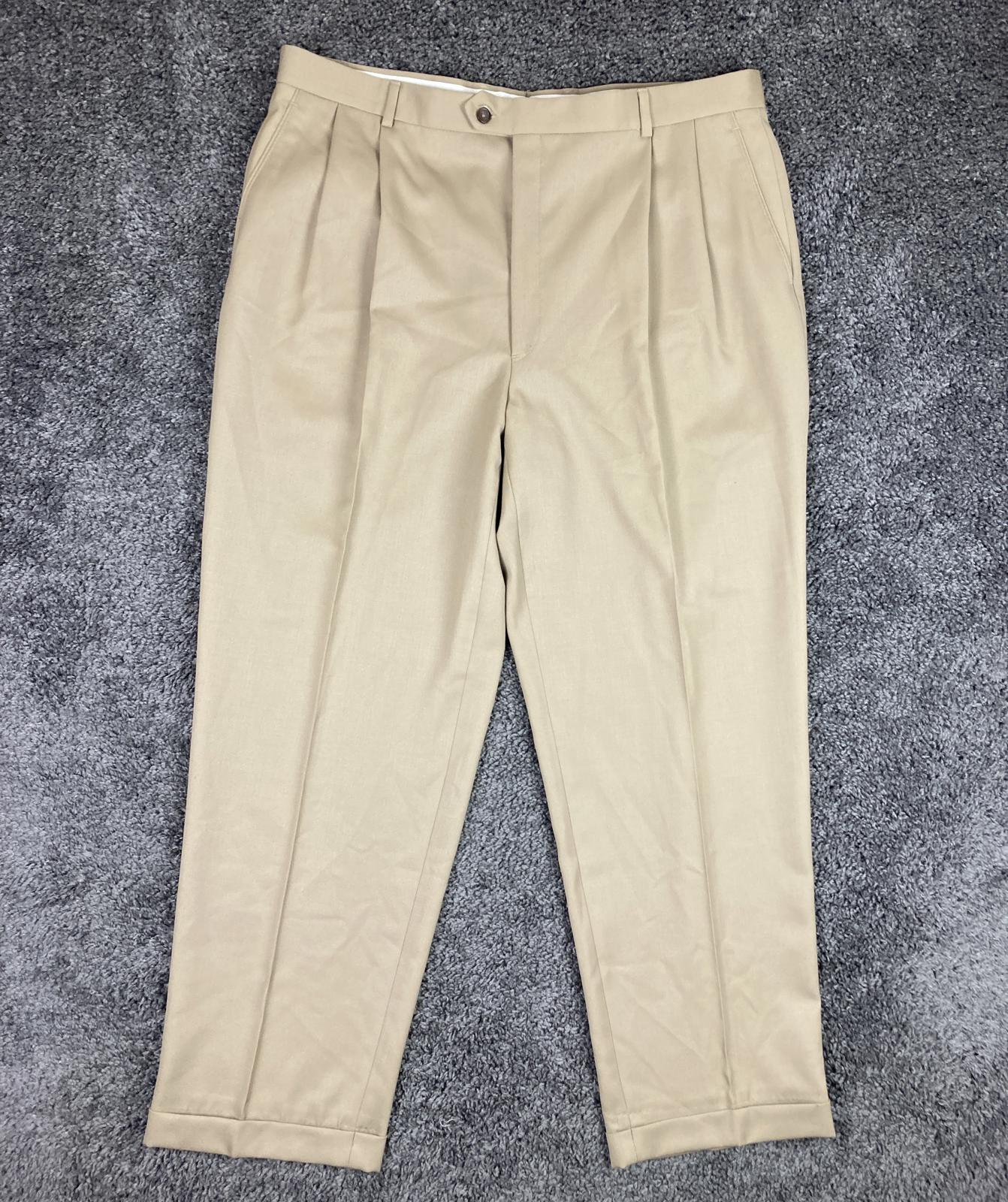 Joseph & Feiss Dress Pants Men's Pleated Tan Cuffed 100% Gold Wool Size 42x32