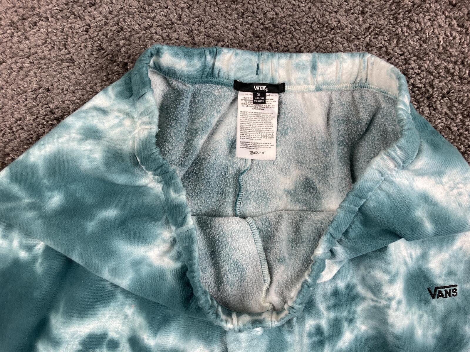 Vans Women Cloud Wash Sweatpants Teal Tie Dye Fleece Relaxed Joggers Sz XL