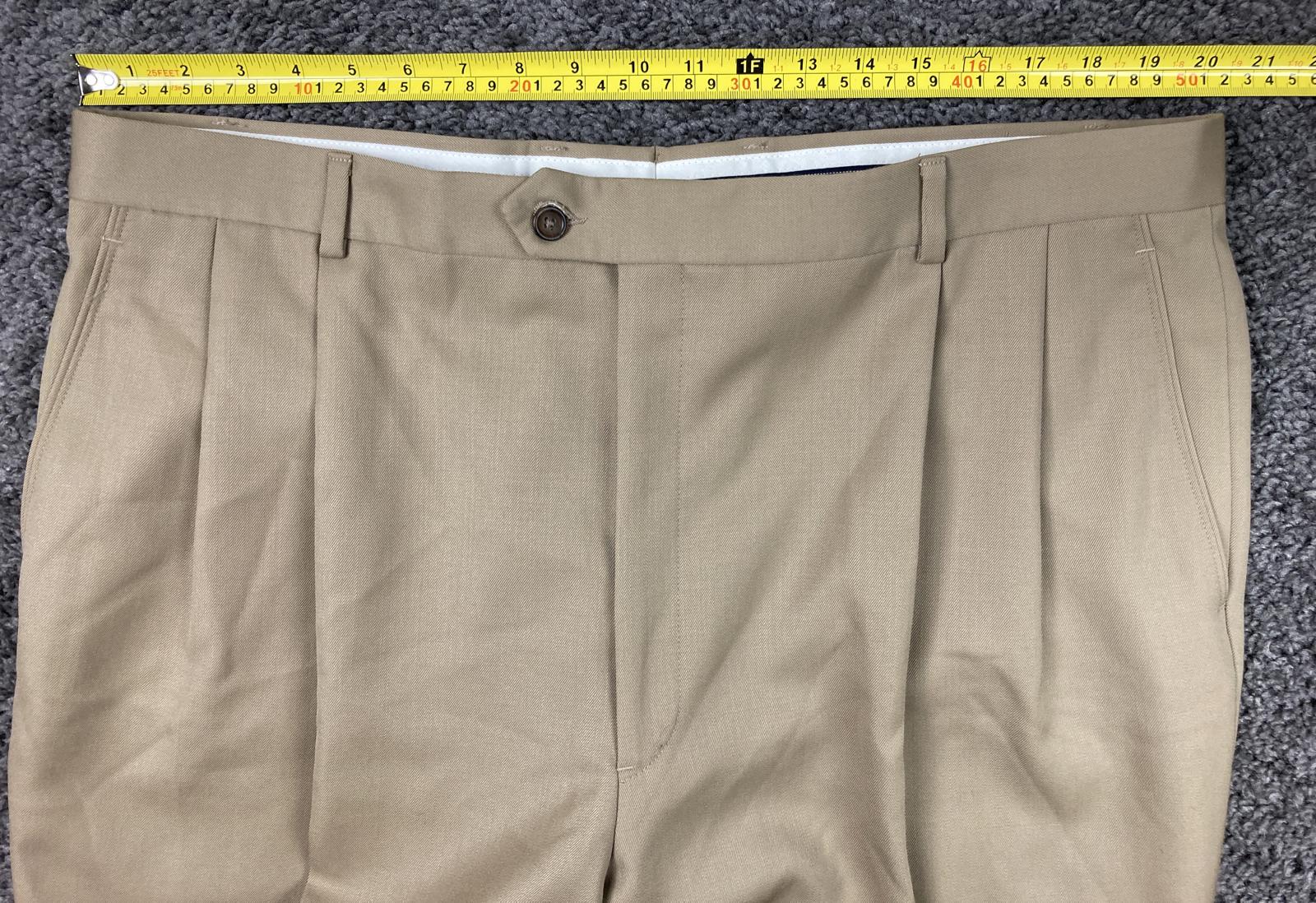 Joseph & Feiss Dress Pants Men's Pleated Tan Cuffed 100% Gold Wool Size 42x32