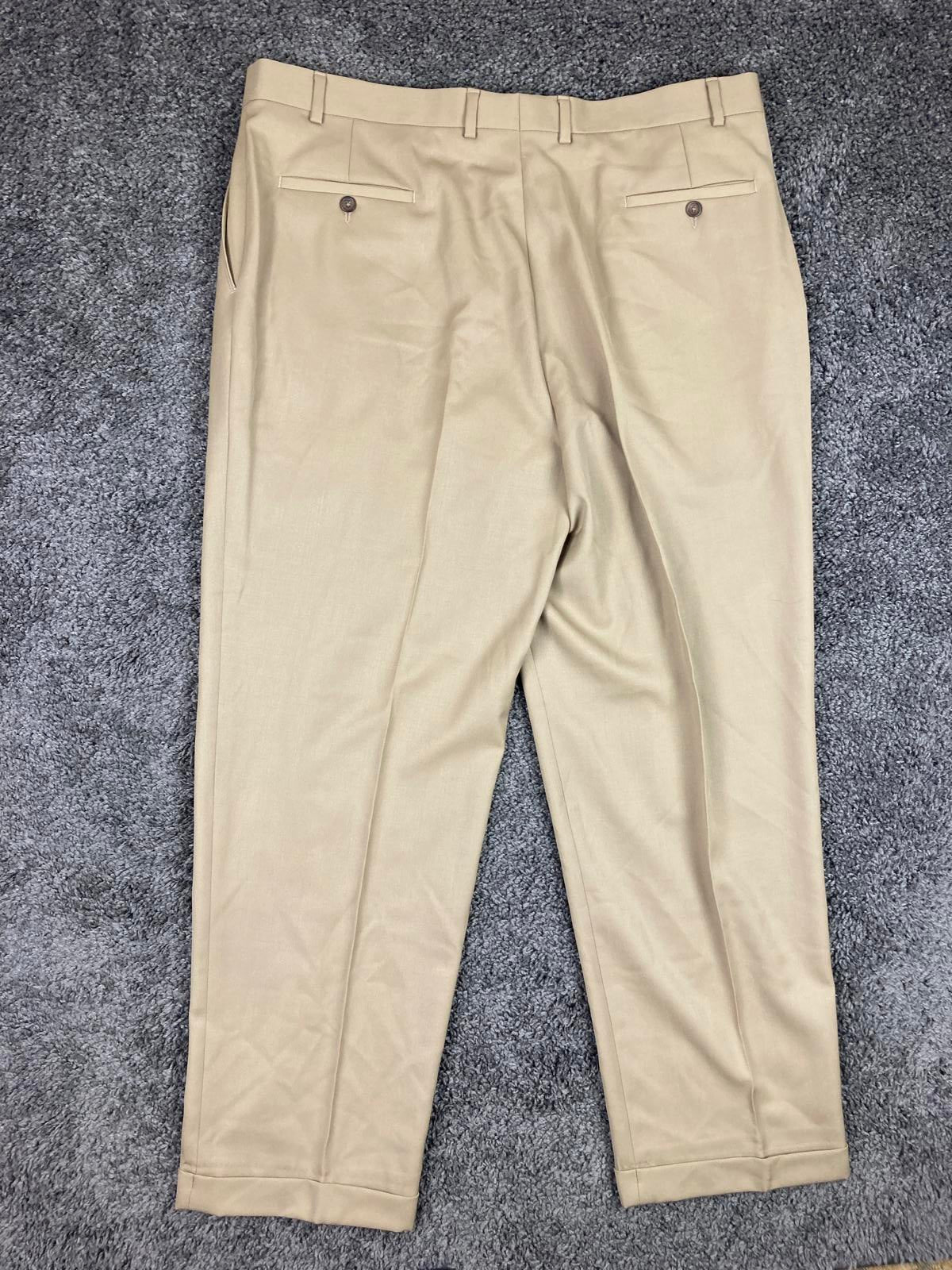 Joseph & Feiss Dress Pants Men's Pleated Tan Cuffed 100% Gold Wool Size 42x32