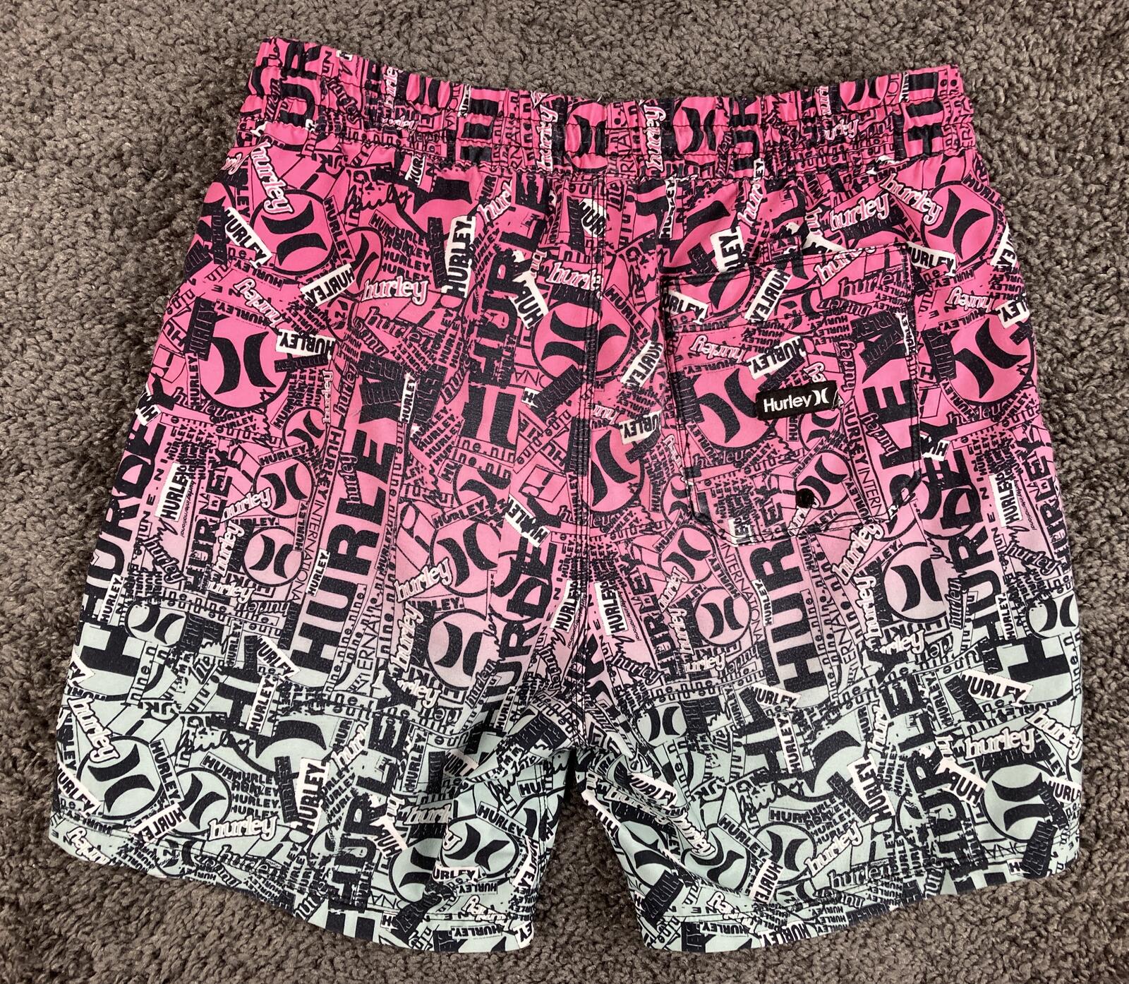 Hurley 25th Cannonball Volley Swim Trunks Mens Pink Green Ombre Board Shorts M