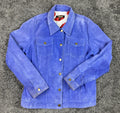 Twiggy London Suede Trucker Jacket Women XL Cobalt Blue Poppy-Lined Button Front