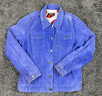 Twiggy London Suede Trucker Jacket Women XL Cobalt Blue Poppy-Lined Button Front