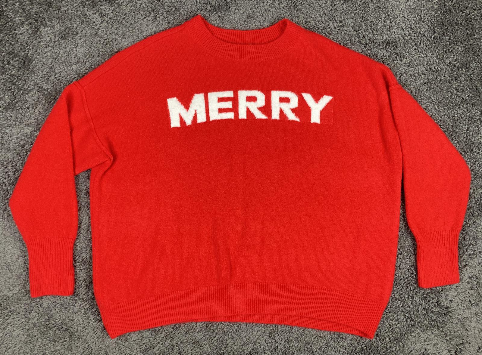 Vince Camuto Red 'MERRY' Christmas Sweater Women’s Pullover Knit Size Large