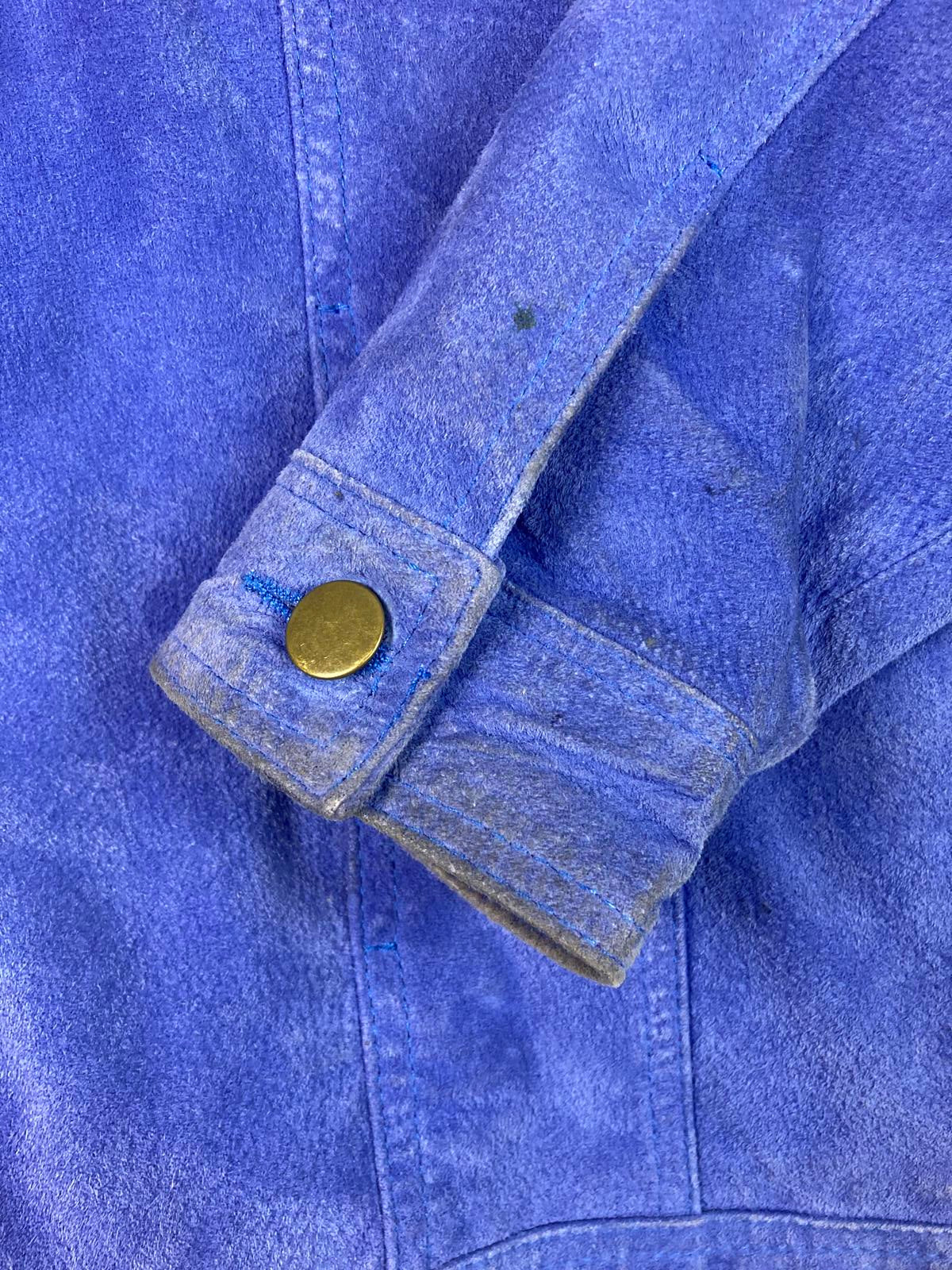 Twiggy London Suede Trucker Jacket Women XL Cobalt Blue Poppy-Lined Button Front