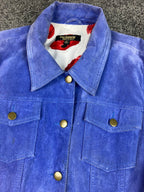 Twiggy London Suede Trucker Jacket Women XL Cobalt Blue Poppy-Lined Button Front