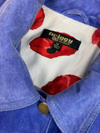 Twiggy London Suede Trucker Jacket Women XL Cobalt Blue Poppy-Lined Button Front